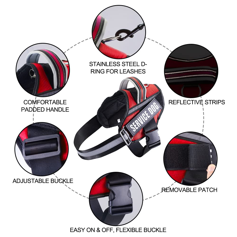 Service Dog Vest Harness And Leash Set, Animire In Training Dog Harness With 8 Dog Patches, Reflective Dog Leash With Soft Padded Handle For Small, Medium, Large, And Extra-Large Dogs (Red,M)