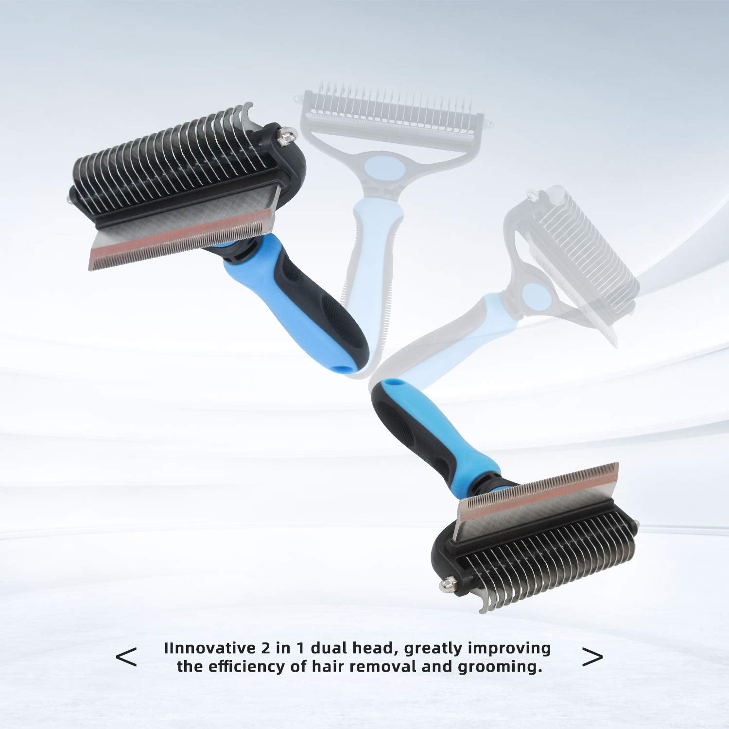 Pet Grooming Tool - 2 Sided Undercoat Rake For Cats & Dogs - Safe Dematting Comb For Easy Mats & Tangles Removing