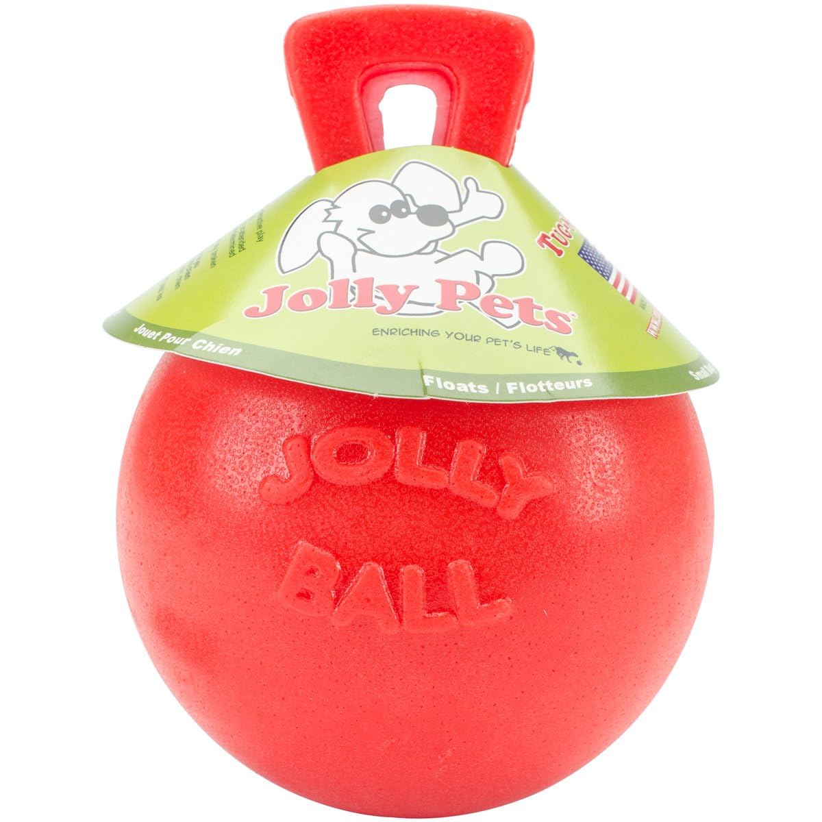 Jolly Pets Tug-N-Toss Heavy Duty Dog Toy Ball With Handle, 4.5 Inches/Small, Orange