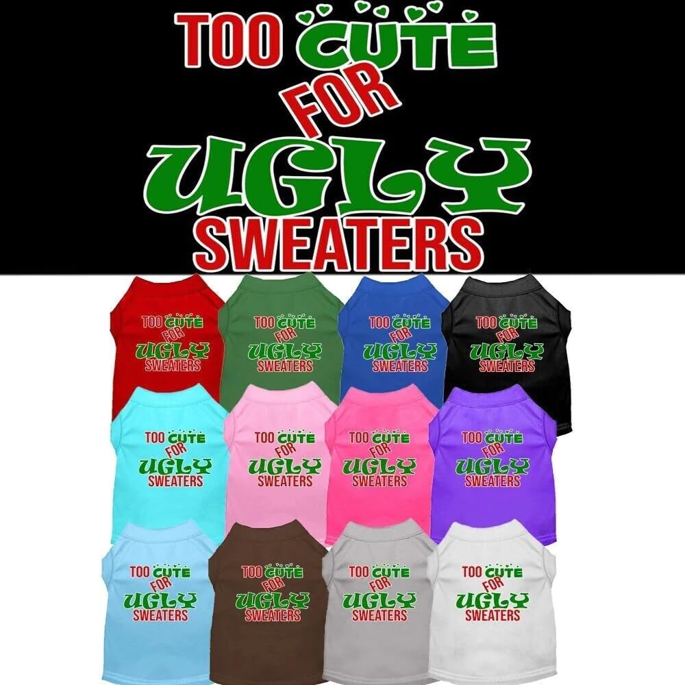 Christmas Pet Dog & Cat Shirt Screen Printed, Too Cute for Ugly Sweaters Light Pink SM (3-6 lbs.)