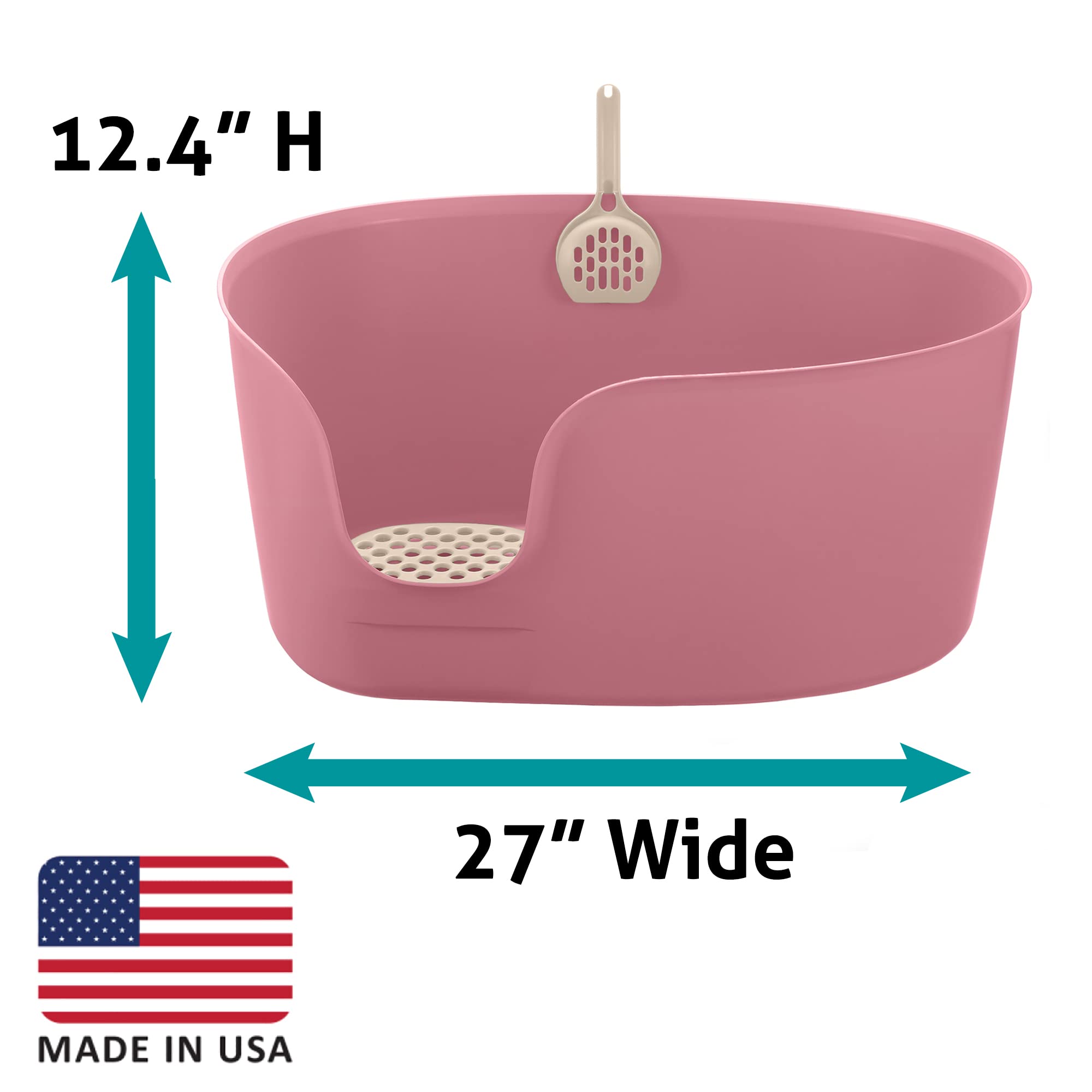 Richell PAW TRAX XL High Wall Cat Litter Box - Salmon Pink, Wide Plastic Pan, Model 60035