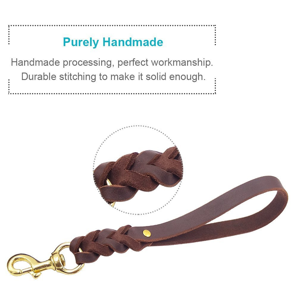 Fairwin Leather Short Dog Leash 16' - Short Dog Traffic Lead Leash For Large Dogs Training And Walking(3/4' X 16', Brown)