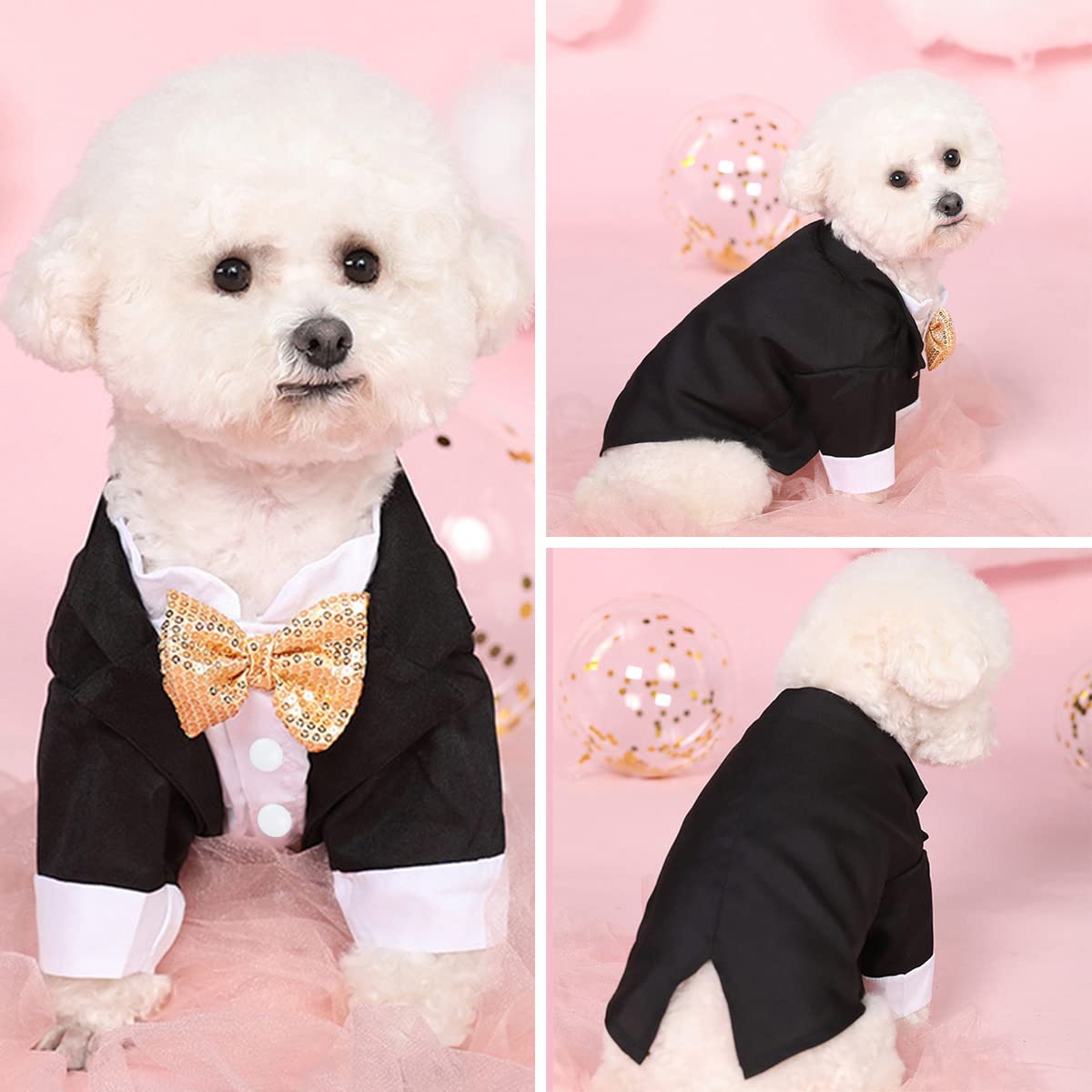 Dog Tuxedo, Formal Dog Clothes Shirt Costume Wedding Attire Party Bow Tie Suit, Dog Outfit For Small Medium Large Dogs Cats, Halloween Pet Costumes Birthday Puppy Clothing Christmas Apparel (M)