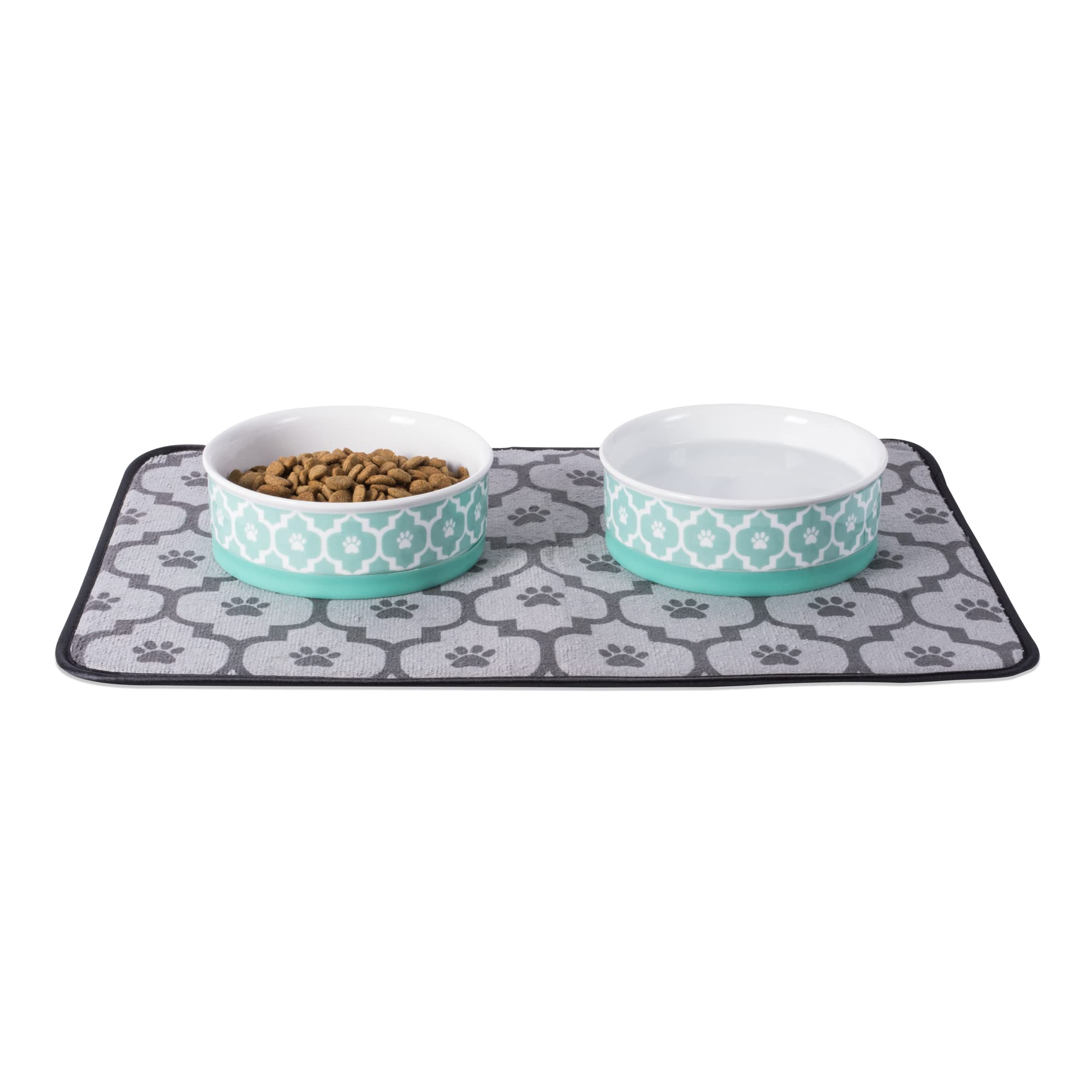 Bone Dry Lattice Collection Pet Bowl & Canister, Medium Set, 6x2, Aqua, 2 Count