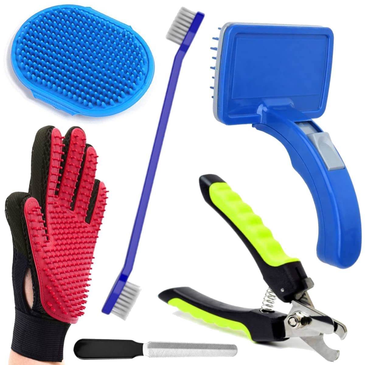 Kittupet Grooming Kit  Large Plastic Slicker Brush For Dog Nail Cutter With Filer + Dog Toothbrush + Pet Grooming Small Adjusta