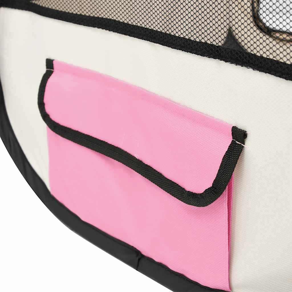 vidaXL Foldable Dog Playpen - Lightweight Pet Play Area with Carrying Bag - 49.2x49.2x24 - Pink and Cream