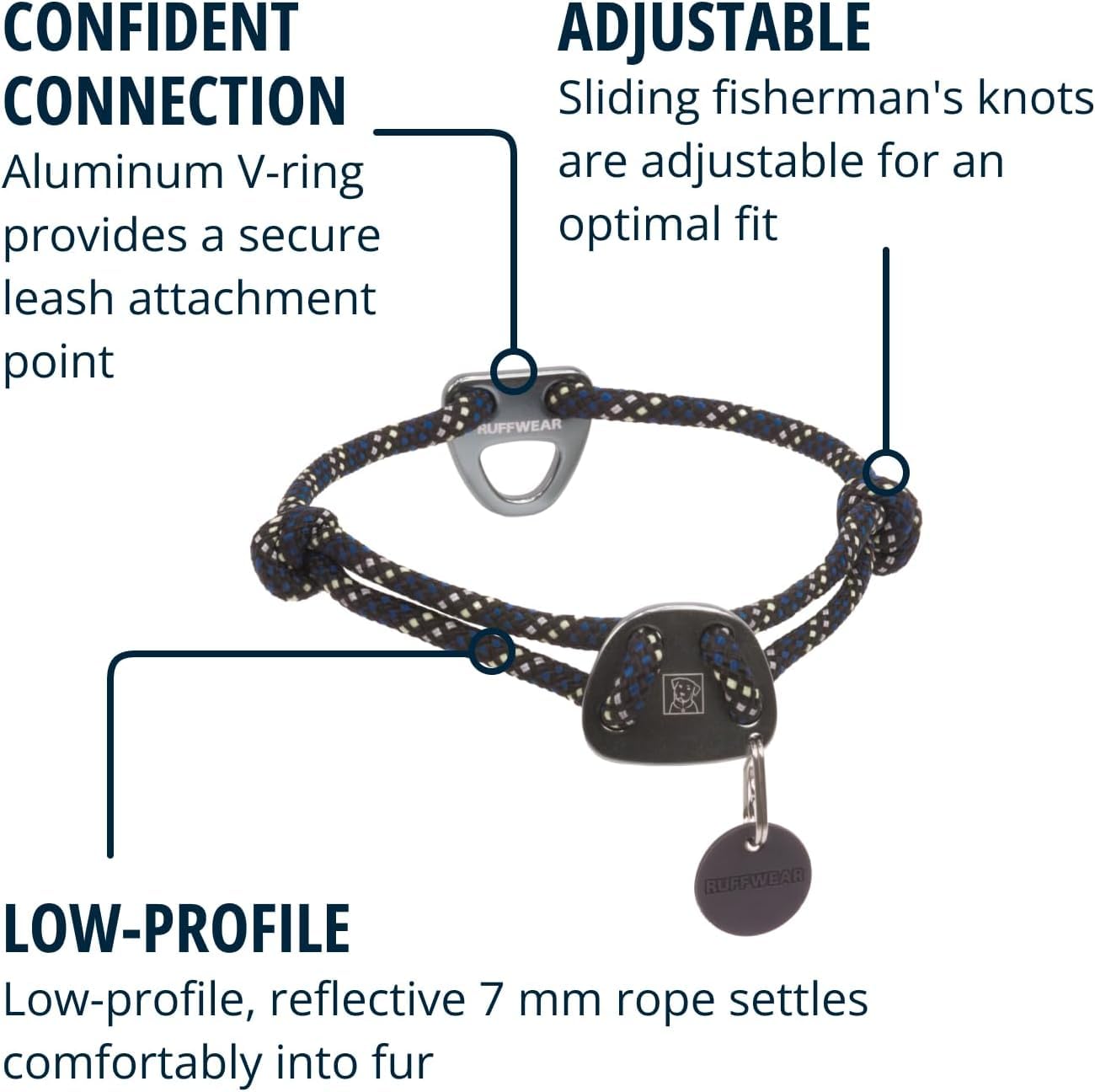 Ruffwear, Knot-A-Collar, Climbing Rope Dog Collar For Everyday Use, Obsidian Black, 20''-26''