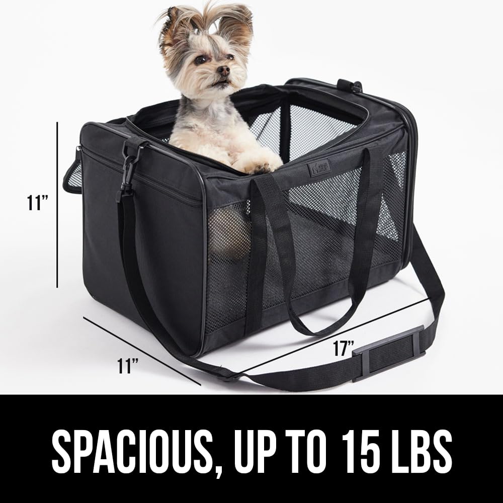 Gorilla Grip Airline Travel Cat Carrier Bag Up To 15 Lbs, Breathable Mesh Collapsible Pet Carriers For Small, Medium Cats, Small Dogs, Puppies, Portable Kennel With Soft Washable Waterproof Pad, Black
