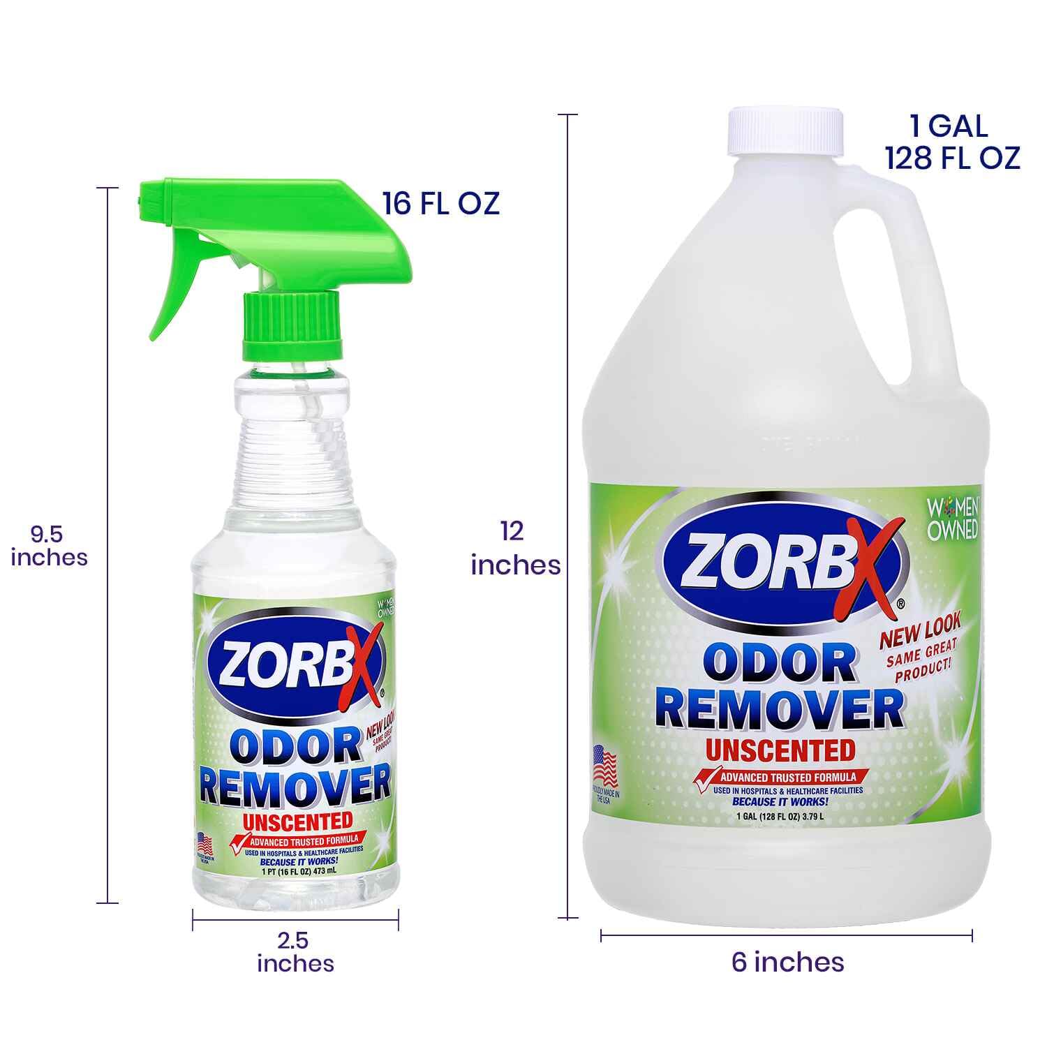 Zorbx Unscented Odor Eliminator For Strong Odor 16 Oz + 128 Oz - Used In Hospitals & Healthcare Facilities - Advanced Trusted Fo