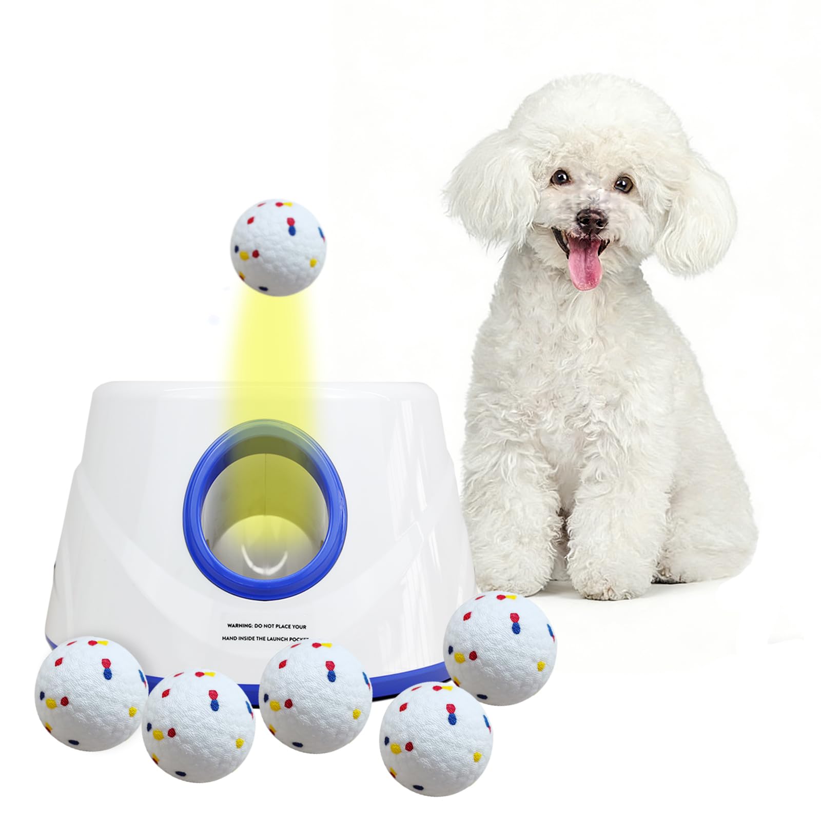 RFPP Automatic Dog Ball Launcher, Dog Ball Throw Launcher, 3 Adjustable Distance 2045FT, with 6 2.3inch ETPU Balls, for Small/