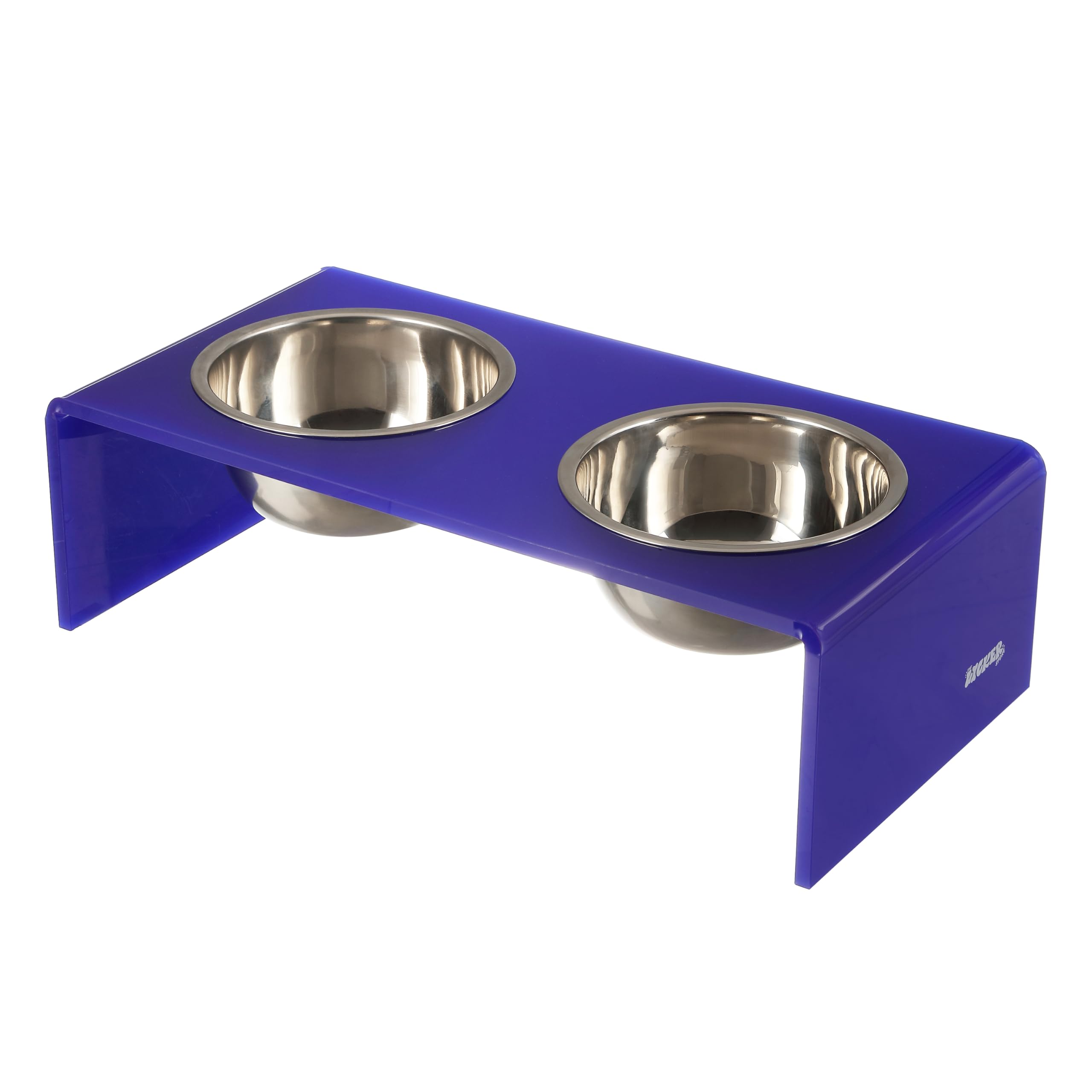 The LICKER Store DBL2000F Keaton 5 Small/Medium Modern Acrylic Rectangular Elevated Pet Feeder with 20oz 2-Stainless Steel Bowls