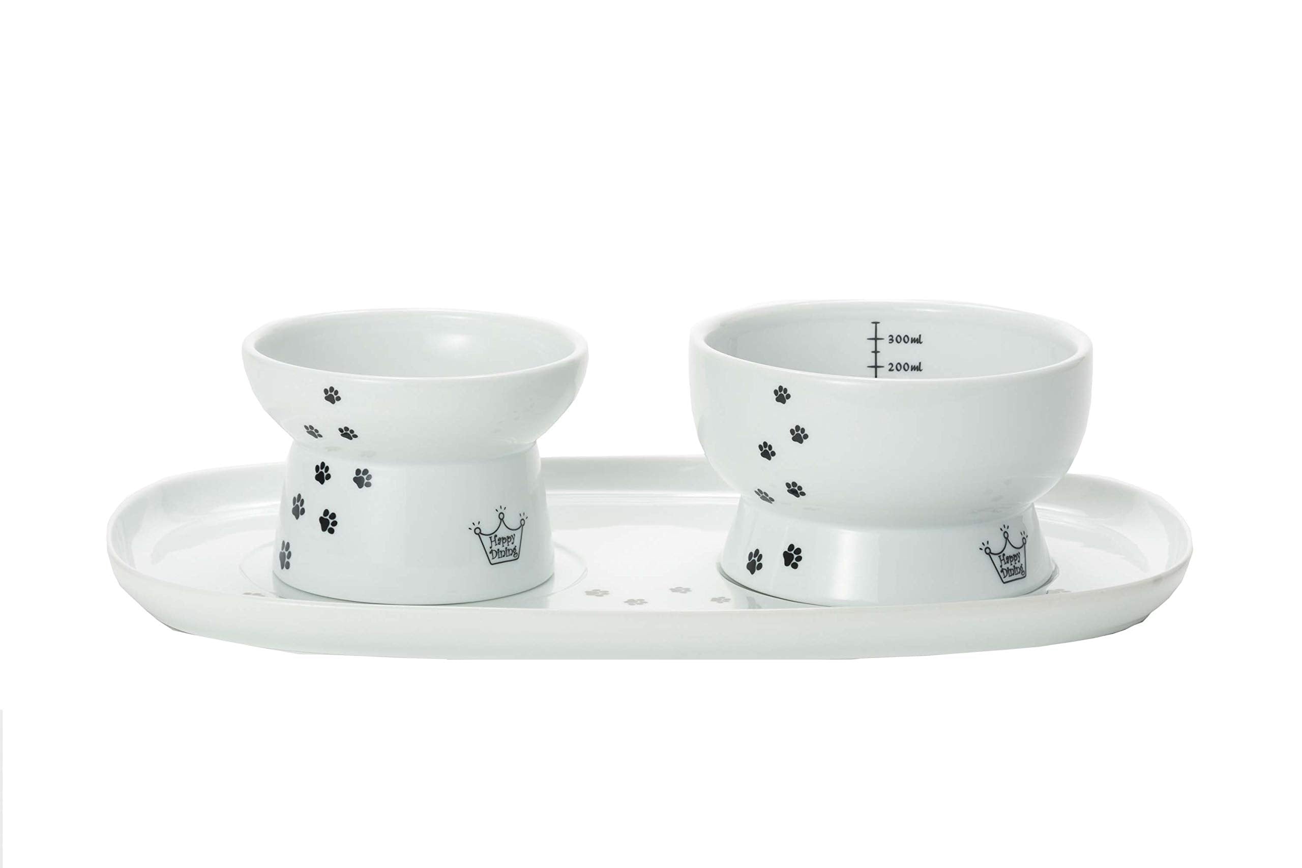 Raised Cat Bowls and Double Dining Tray Set (Cat)