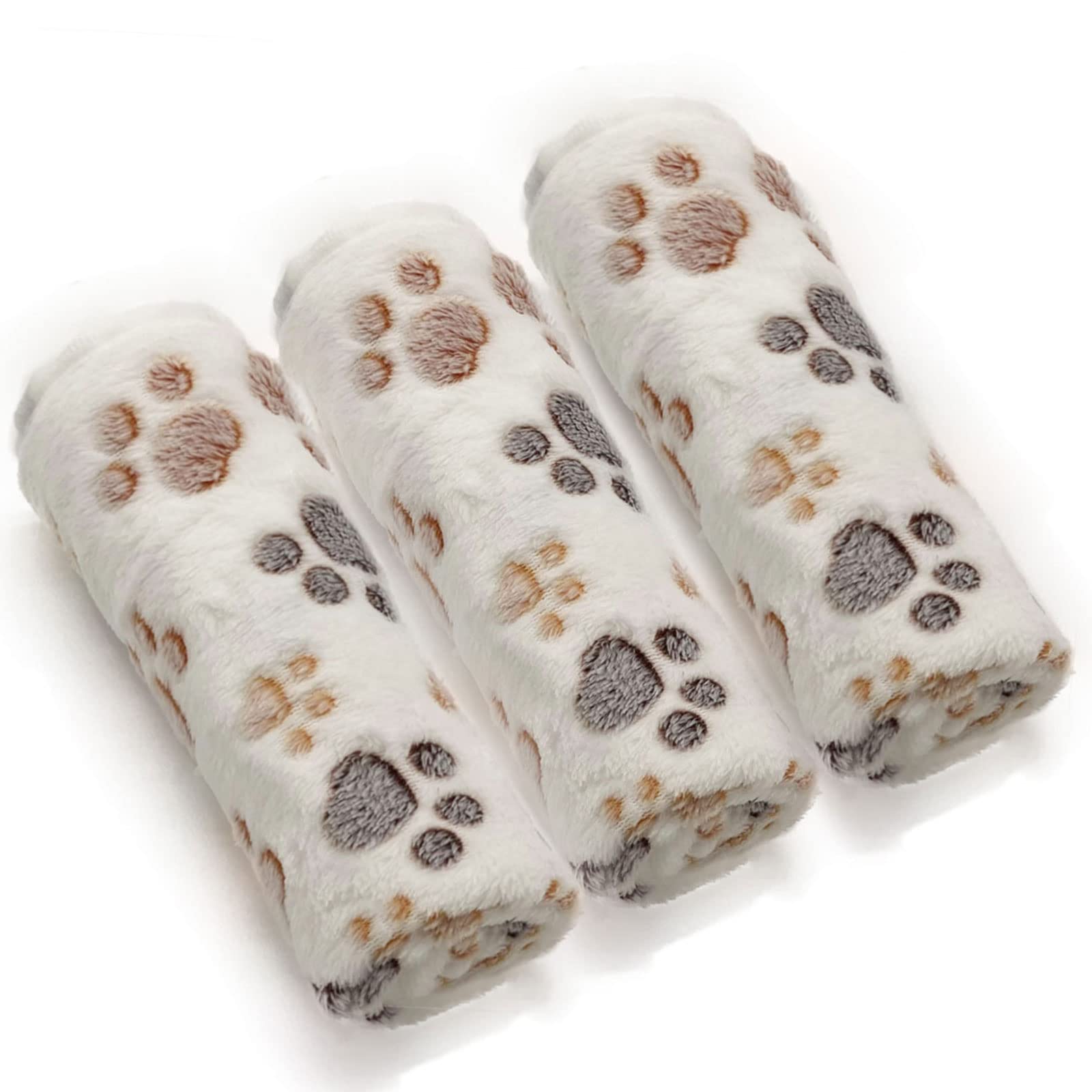 1 Pack 3 Puppy Dog Blankets Super Soft Warm Sleep Mat Fluffy Premium Fleece Pet Blanket Flannel Throw For Dog Puppy Cat - White Paw Print Medium(29'X20')