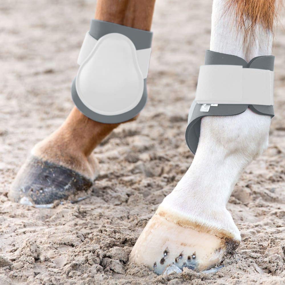 HORZE Chicago Fetlock Rear Boots | Lightweight, Adjustable, Jumping Horse Boots (Pair) - White/Grey - Pony