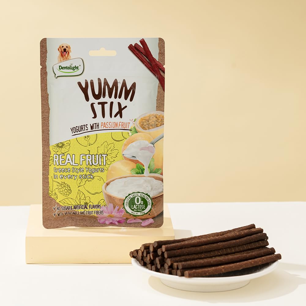 Dentalight - Yumm Stix Tuna Yogurts Stick Dog Treat Training Snack 70g, (70g, Passion Fruit)