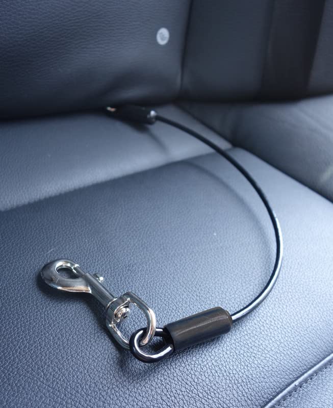 Leash Boss Dog Car Seat Belt Restraint - No-Chew Heavy Duty Car Seatbelt For Pets - 5 Sizes - Coated Steel Rope To Prevent Chewing (Small - 16 Inch, Black)