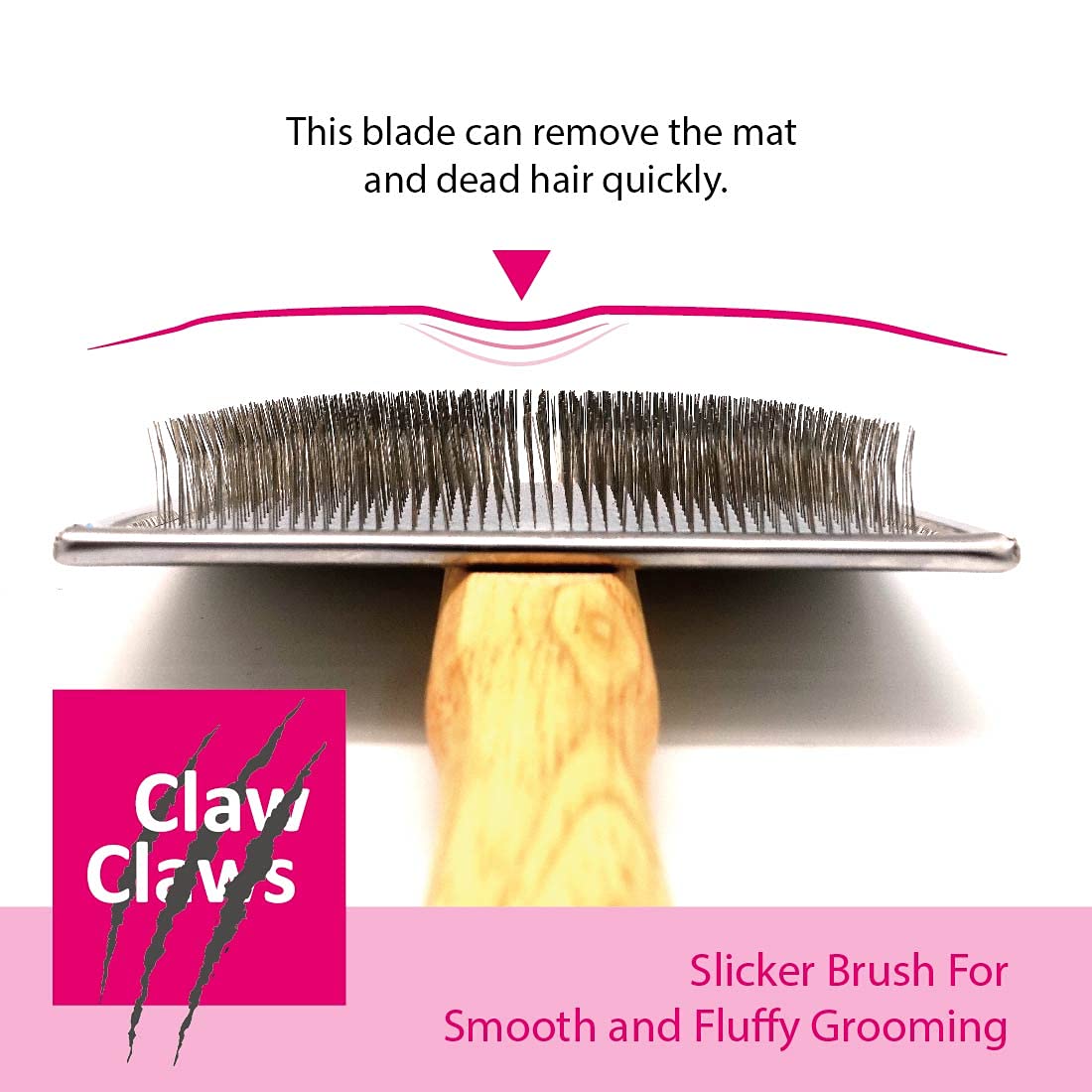 Claw Claws Pet Slicker Brush For Large Dogs, Wooden Handle With Stainless Steel Soft Pins, Gently Remove Tangled, Loose Undercoat And Mats Hair, Pet Grooming Brush Tool (8'), Wool Needle Felting Brush