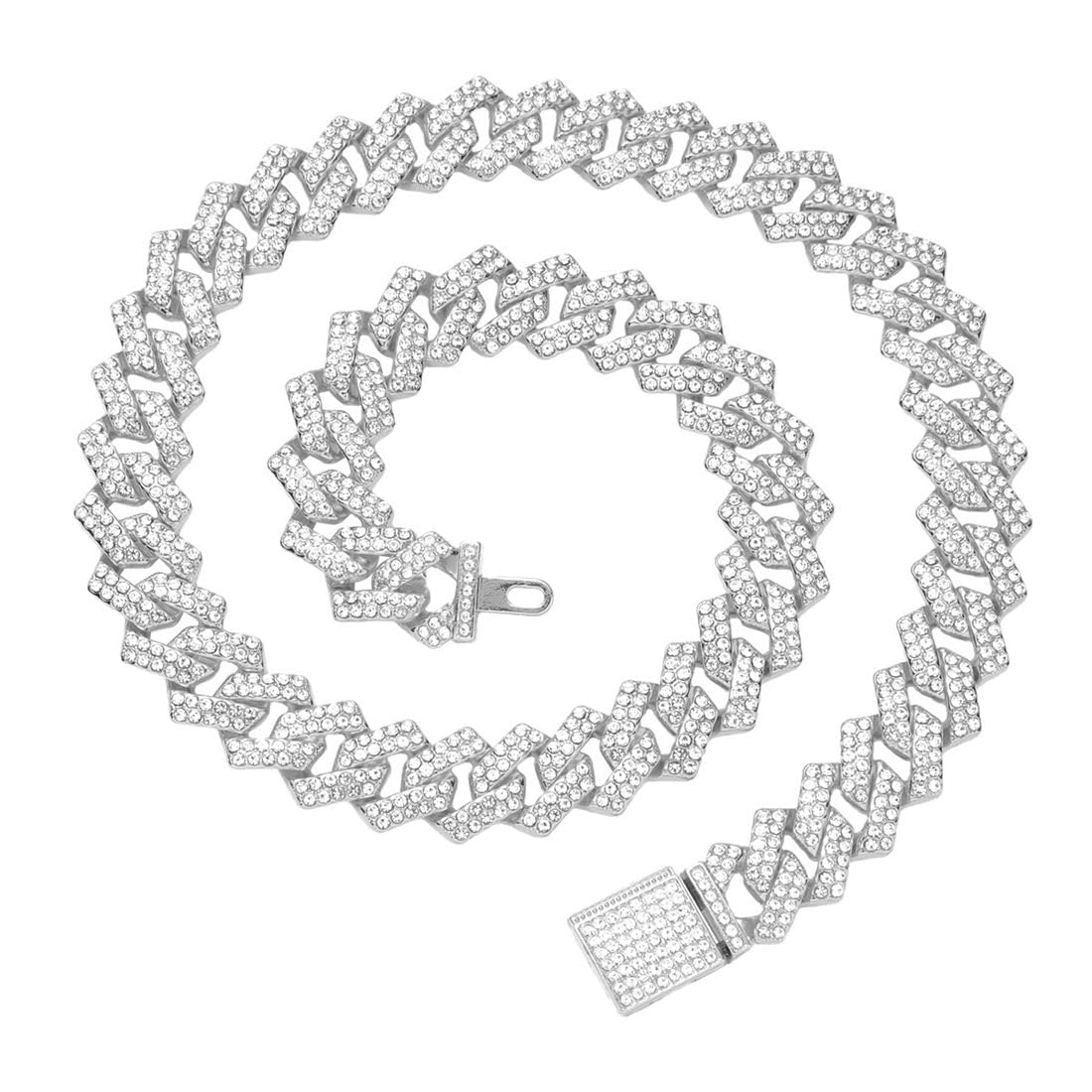Silver Chain Cat Collar, Bling Diamond Cuban Link Puppy Collars Glitter Chain Rhinestone Dog Necklace For Small Medium Large Pet