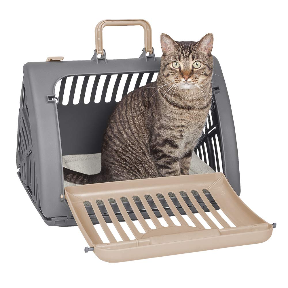 SportPet LARGE Hard-Sided Travel Cat Carrier - Cat Carrier with Patented Wide Side-Opening Door, Foldable Portable Pet Carrier w