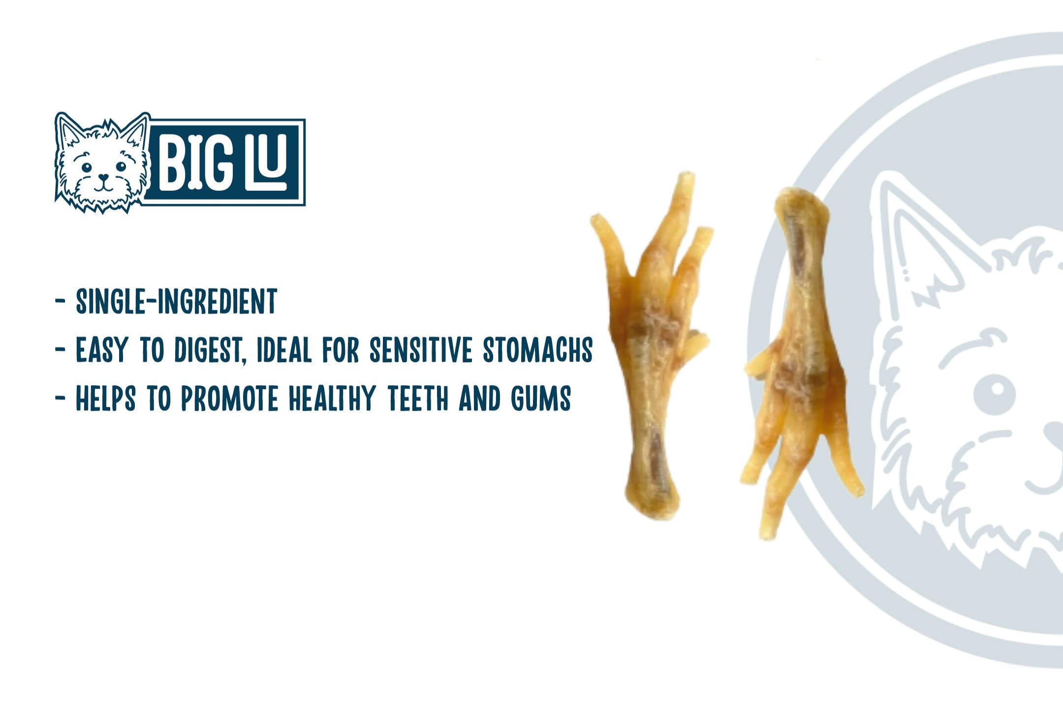 Big Lu - Nail-Free Chicken Feet Dog Chews, 100% Natural Single-Ingredient Treats, Rawhide-Free, Long-Lasting, Rich in Glucosamin