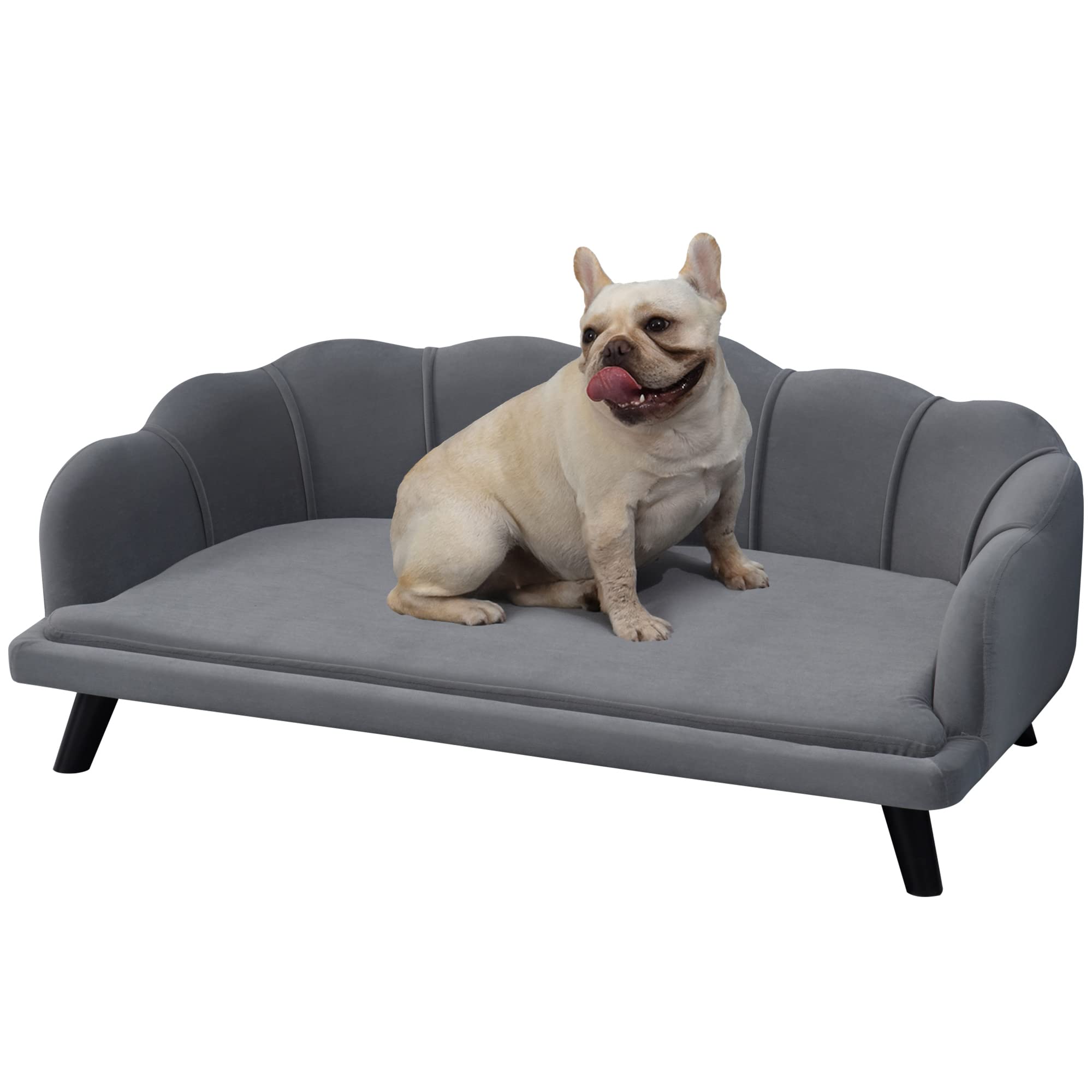 Pawhut Velvet Large Dog Couch With Foam Cushion, Soft And Cute Dog Bed With Pearl Design, Dog Sofa For Big And Medium Dogs, Char