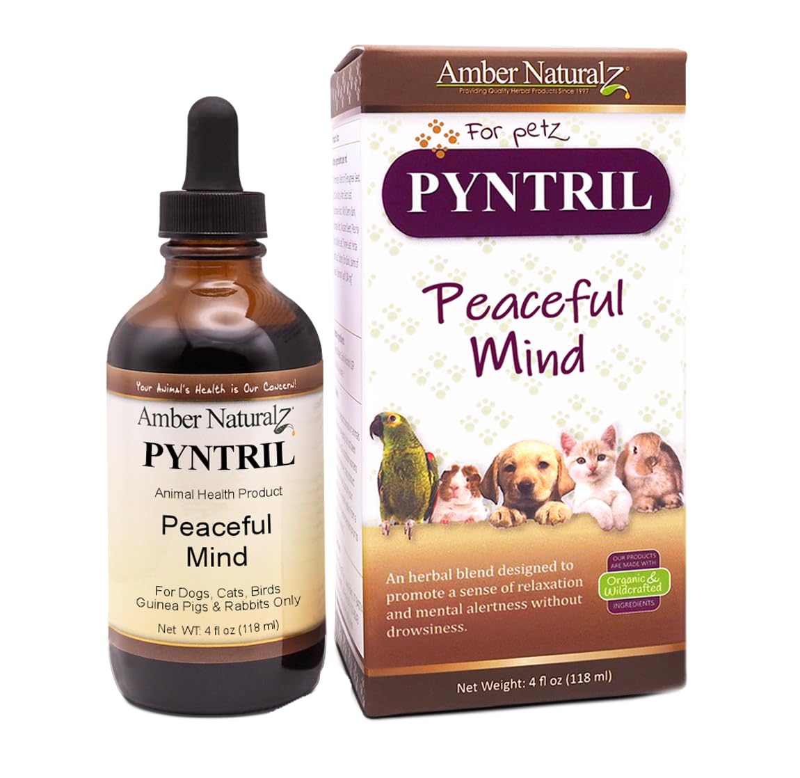 AMBER NATURALZ Pyntril Peaceful Mind Herbal Supplement for Dogs, Cats, Birds, Guinea Pigs, and Rabbits | Herbal Pet Supplement f