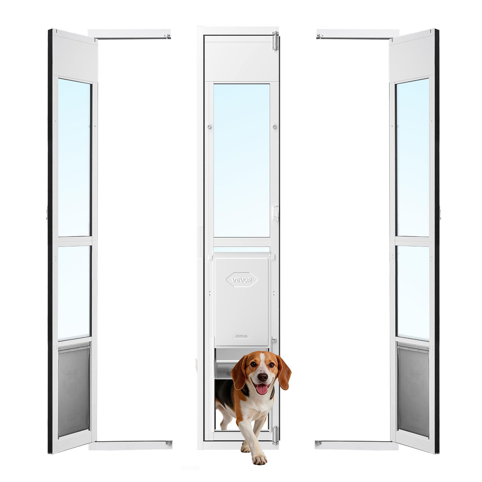 VEVOR Dog Door for Sliding Glass Door, 75 7/8 to 80 11/16 Adjustable Height, Aluminum Alloy Frame with Flap, Lock Design, for La