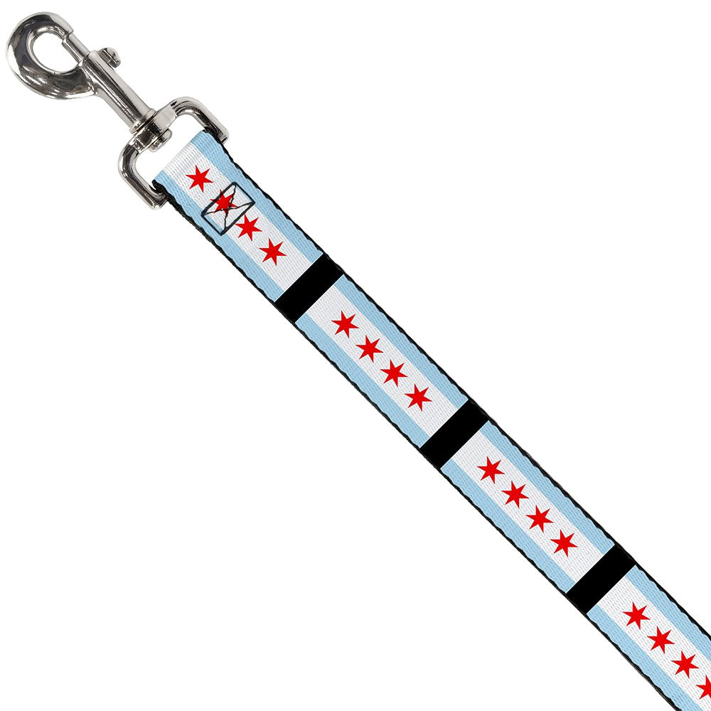 Dog Leash Chicago Flags Black 4 Feet Long 0.5 Inch Wide
