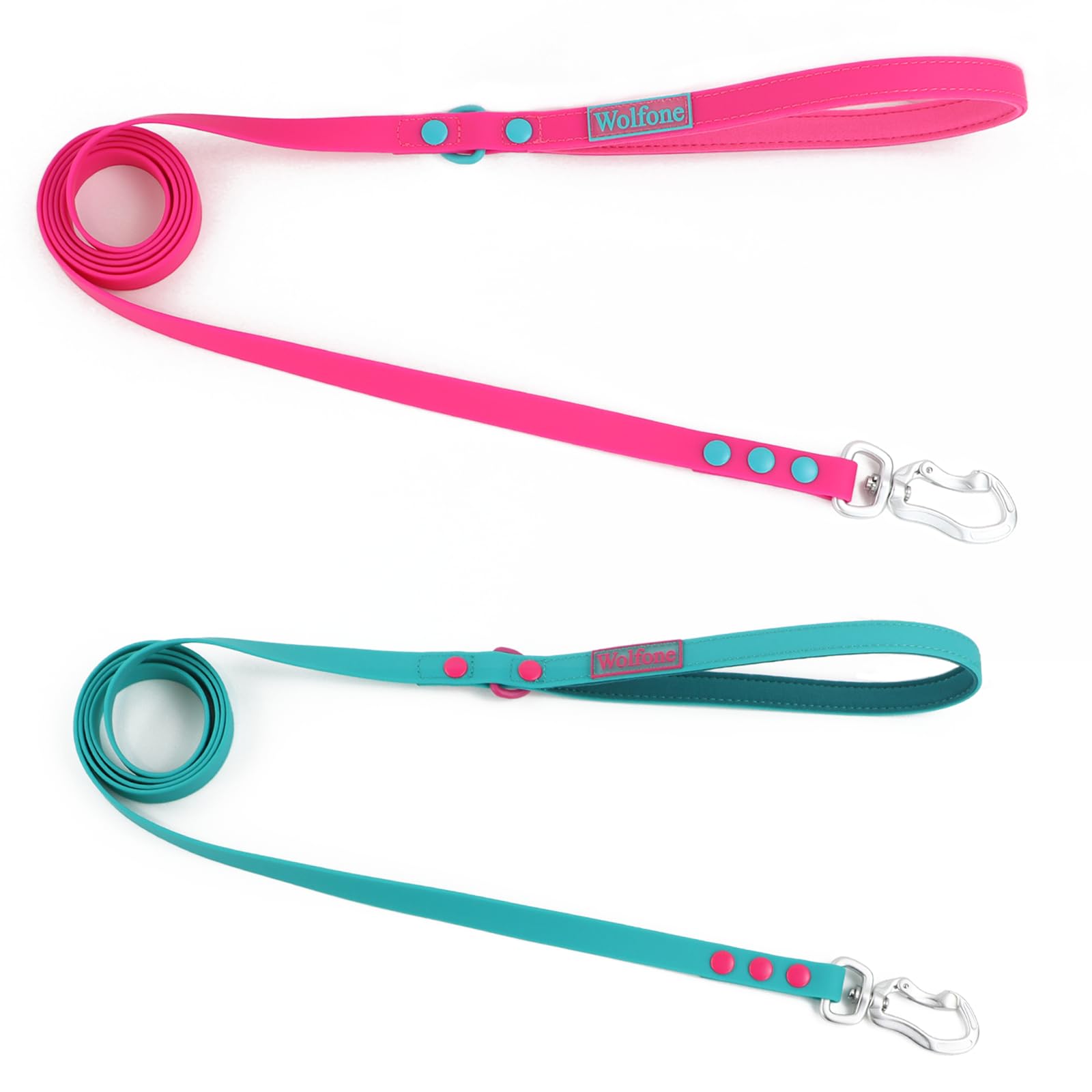 Wolfone Waterproof Dog Leash Carabiner Leash For Dogs Soft Handle Easy Care 5Ft*15Mm*2.0Mm Pink Peacock