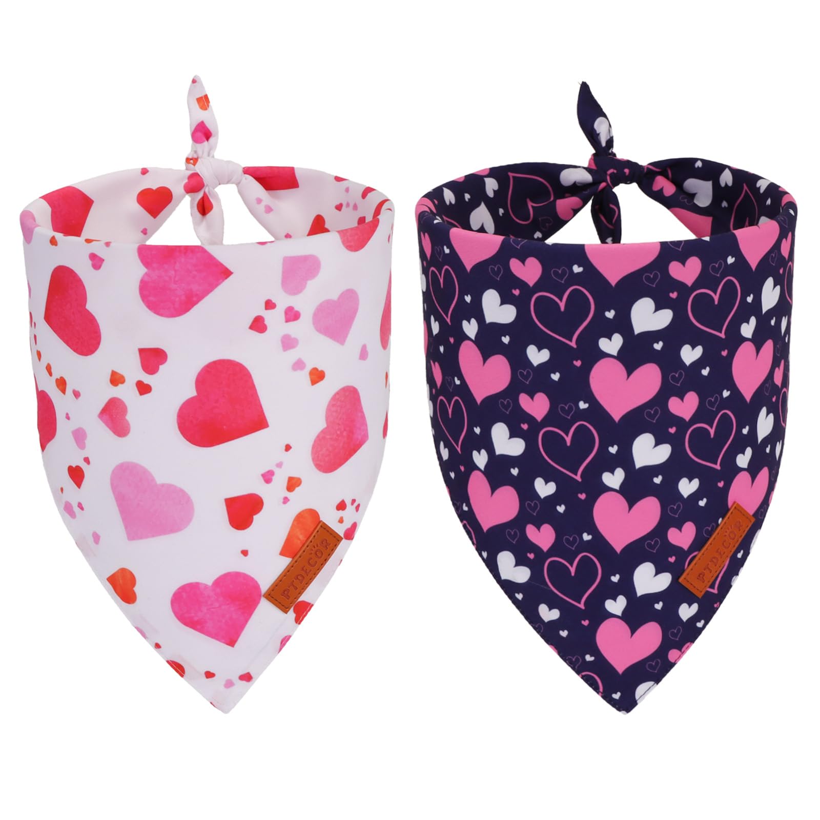 Ptdecor Valentine Dog Bandana, White Purple Love Heart Design Reversible Dog Scarf, Triangle Valentine Bandanas For X-Large Pets