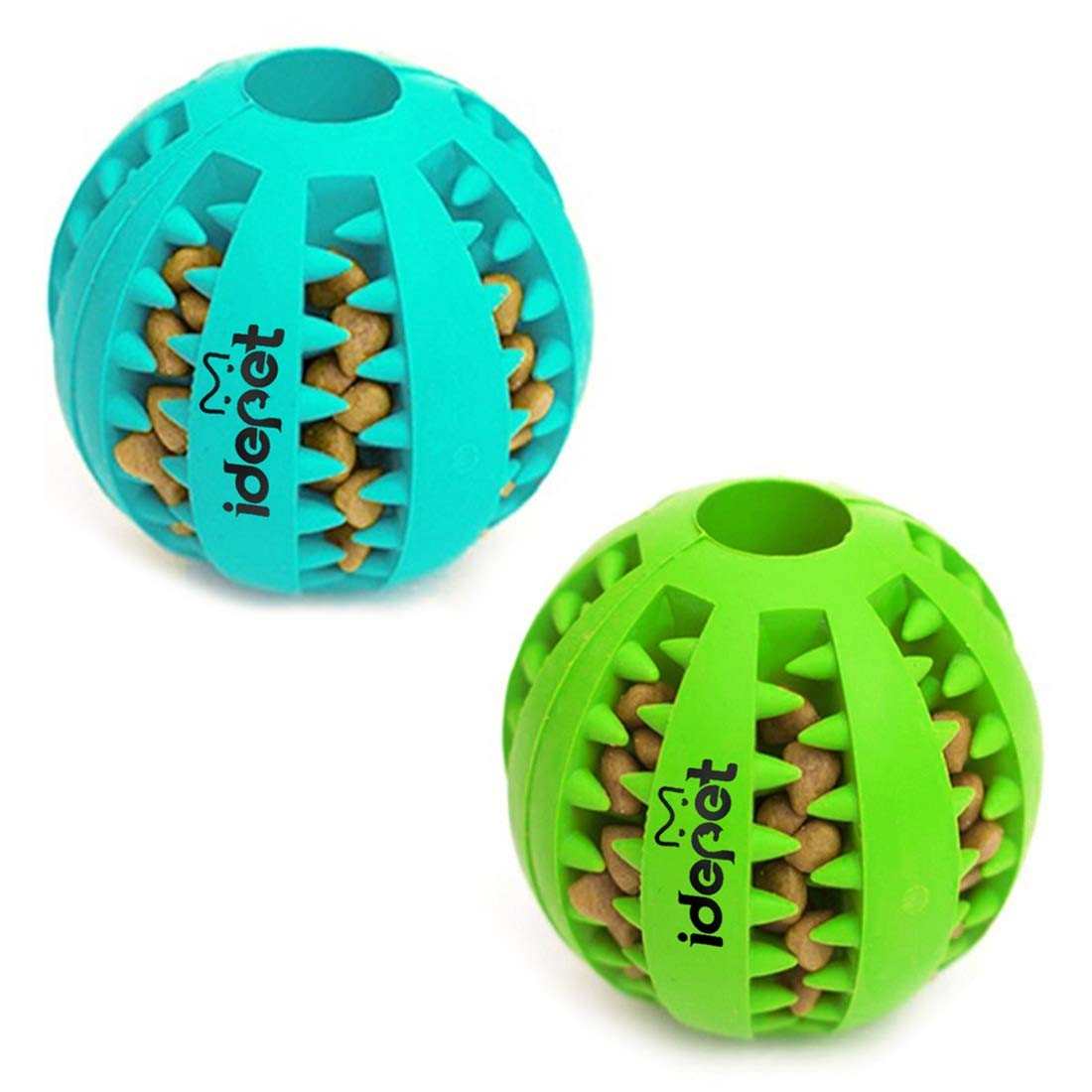 Idepet Dog Toy Ball, Nontoxic Bite Resistant Toy Ball for Pet Dogs Puppy Cat, Dog Pet Food Treat Feeder Chew Tooth Cleaning Ball