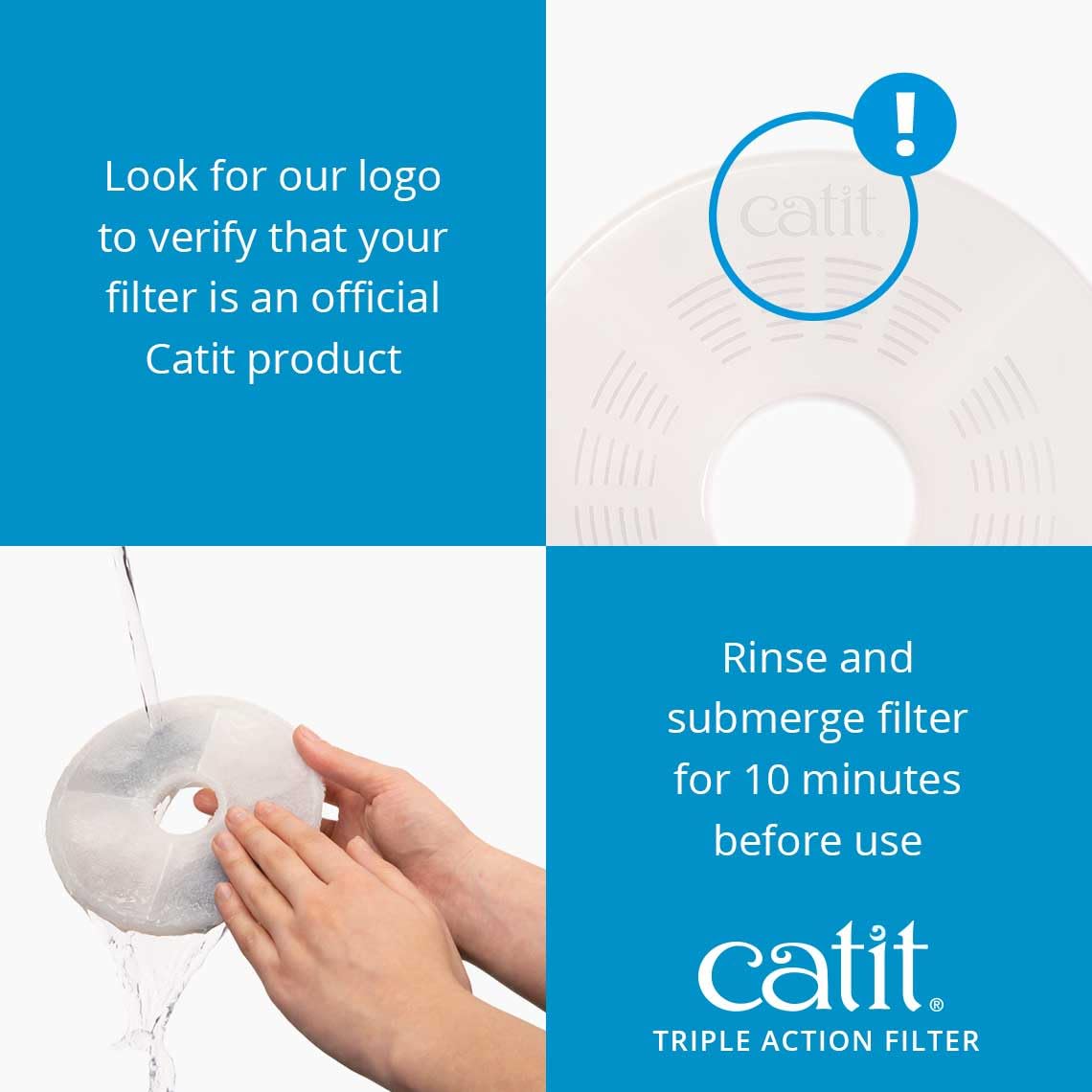 Catit Triple Action Replacement Water Fountain Filters, 2-Pack, White, Model 43745 - Official Filters for Catit Cat Drinking Fountains