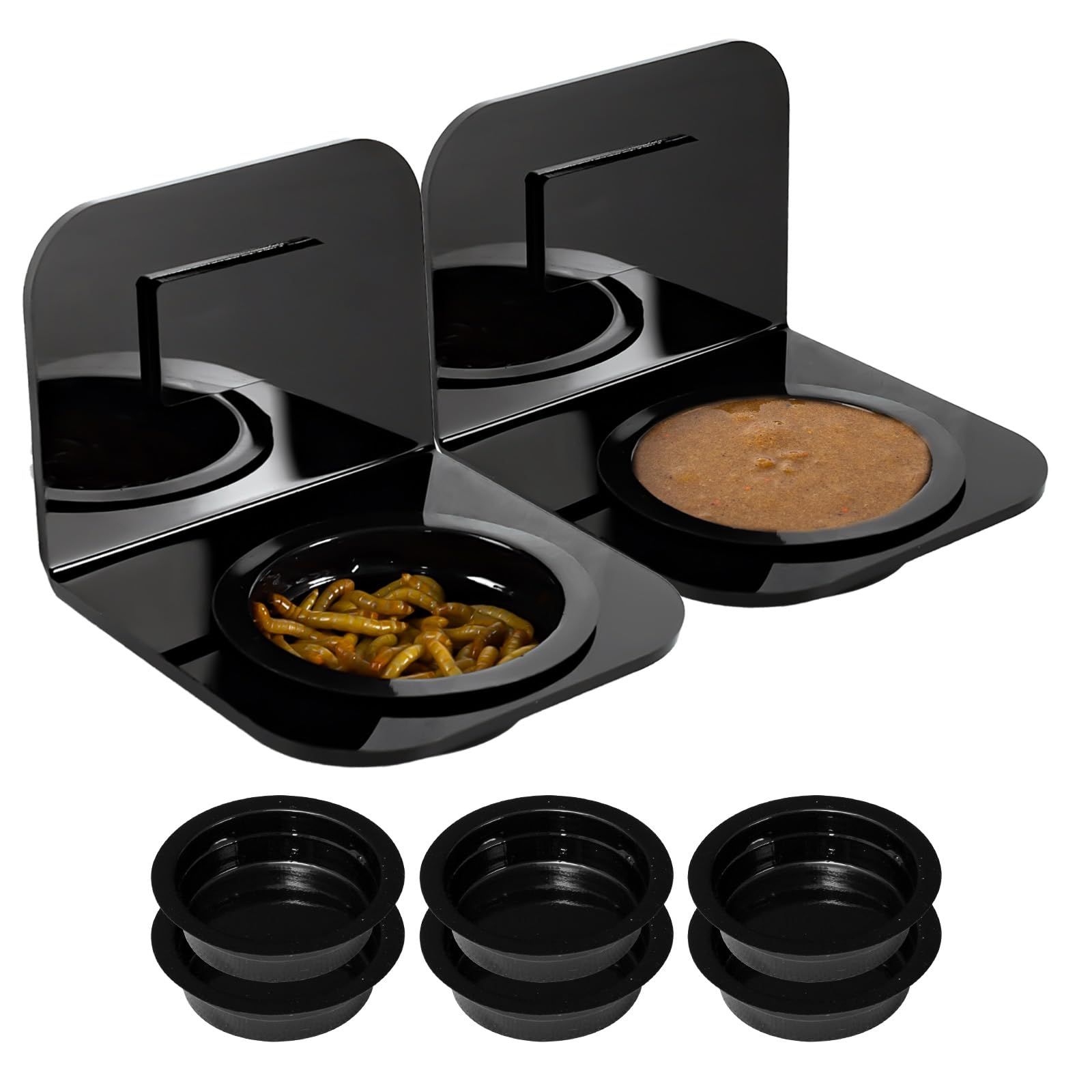 WACOOL Magnetic Reptile Ledge 2PACK, Acrylic Gecko Feeding Ledges with 6PCS Cups, Reptile Food Water Feeder Dish for Geckos Igua
