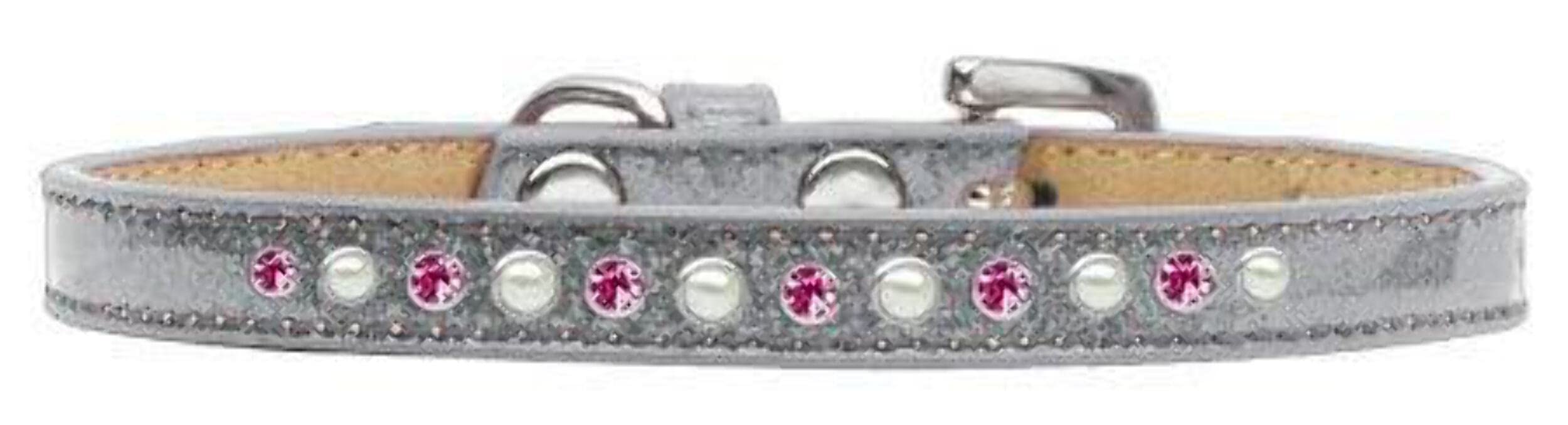 Dog, Puppy and Pet Ice Cream Collar, "Pearl & Pink Crystal Rimsets" Silver 14
