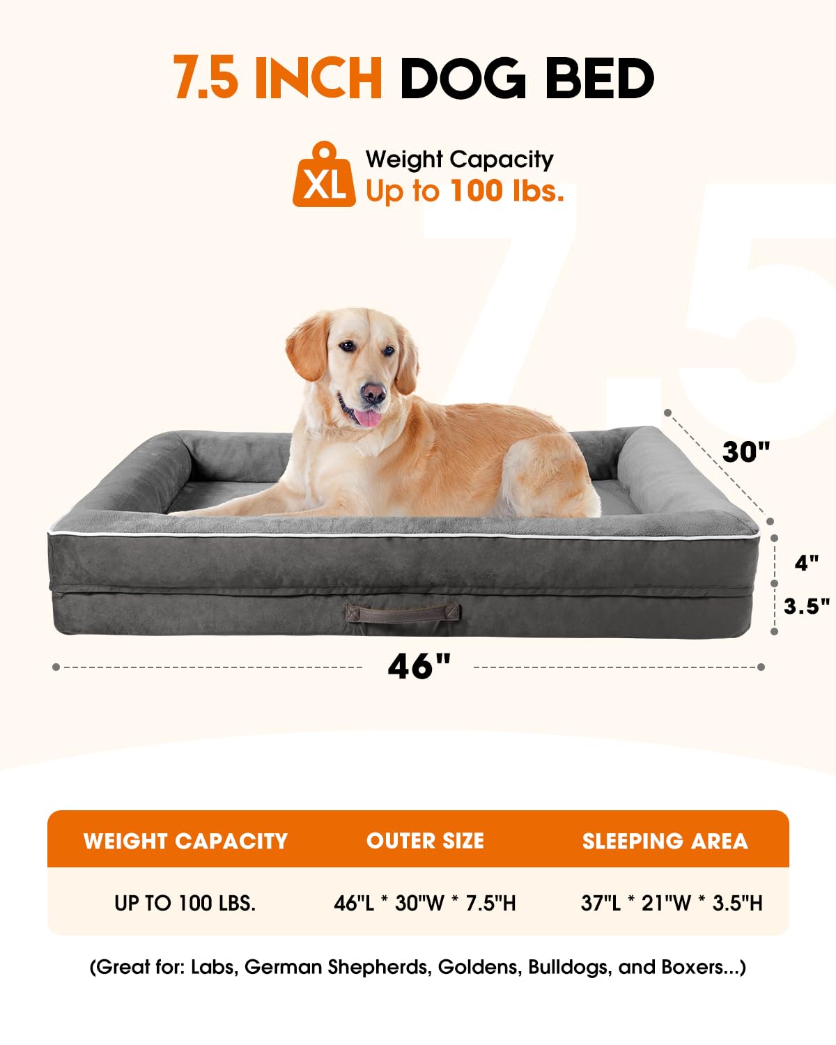 X-Large Orthopedic Dog Bed, Egg Foam Dog Couch With Removable Washable Cover, Waterproof Pet Sofa Bed With Non-Slip Bottom And F