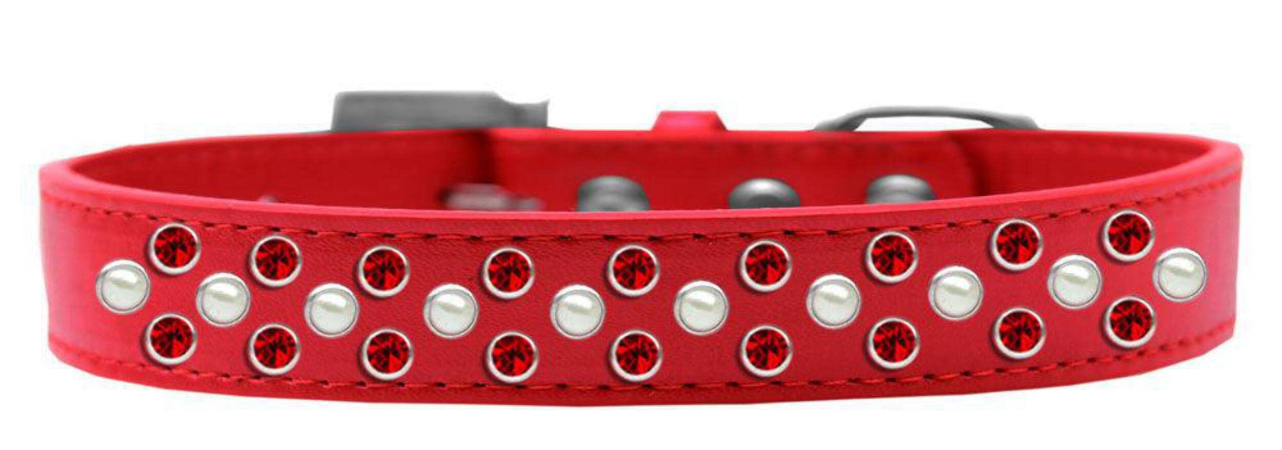Mirage Pet Products Sprinkles Dog Collar with Pearl and Red Crystals, Size 18, Red