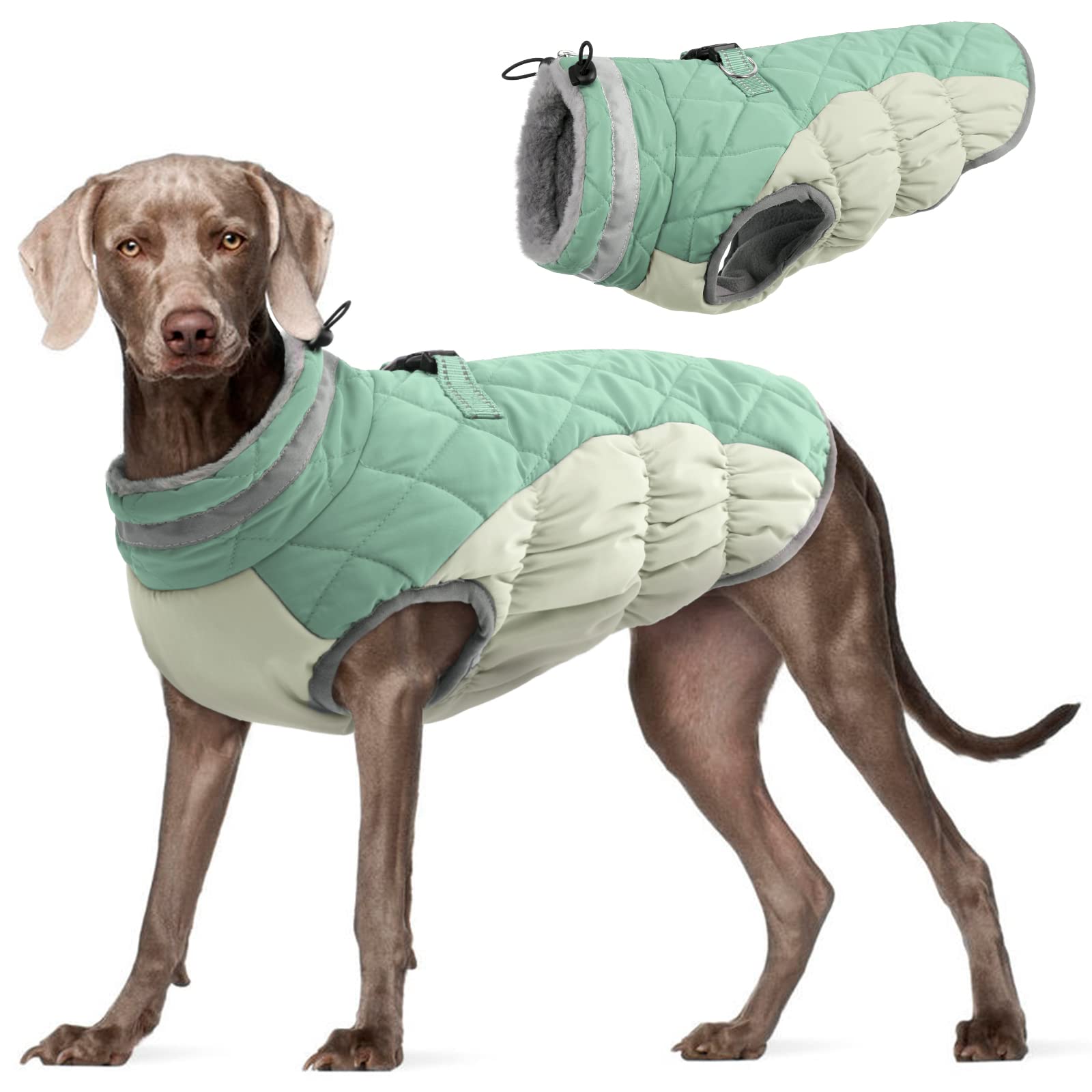 Fuamey Dog Winter Jacket,Dog Cold Weather Coats Paded Dog Vest With Harness Built In Pet Warm Clothes Dog Apparel With Back Zipp