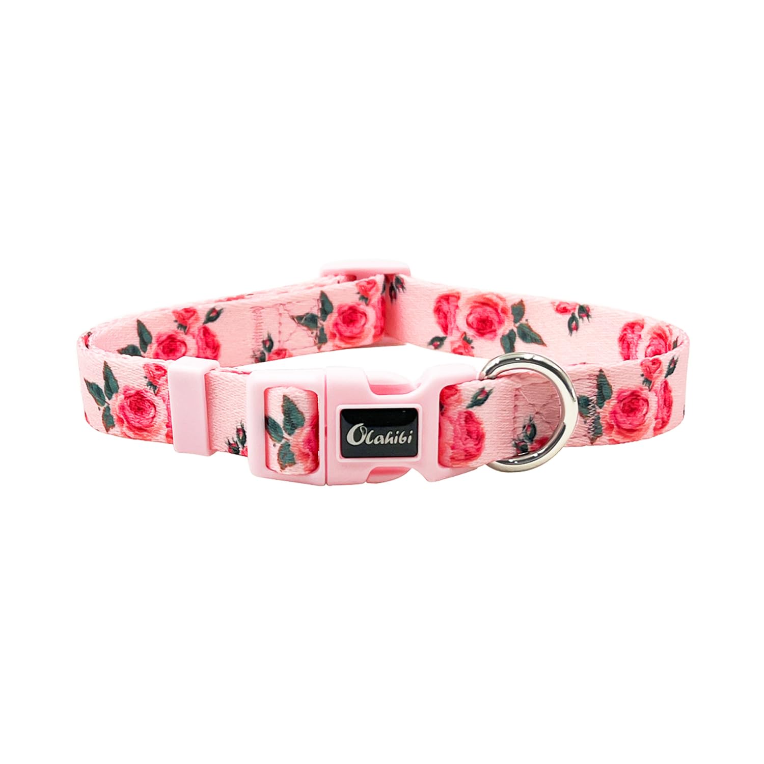 Olahibi Dog Collar And Leash Set, Cute Rose Pattern, Polyester Material, 5Ft Leash, For Medium Dogs.(Medium,Pink Rose)