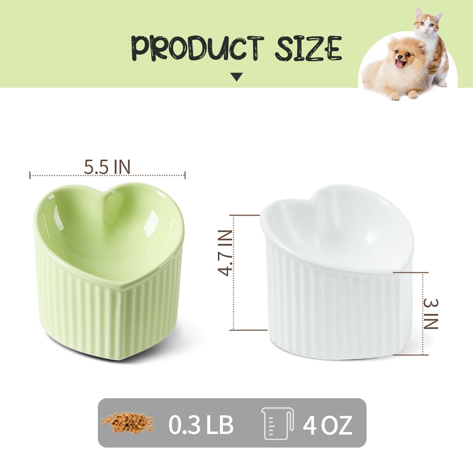 Raised Tilted Cat Food Bowls, Elevated Ceramic Cat Bowls, Love Heart Shape, Slanted Pet Feeding Dishes, Stress Free Feeder Bowl