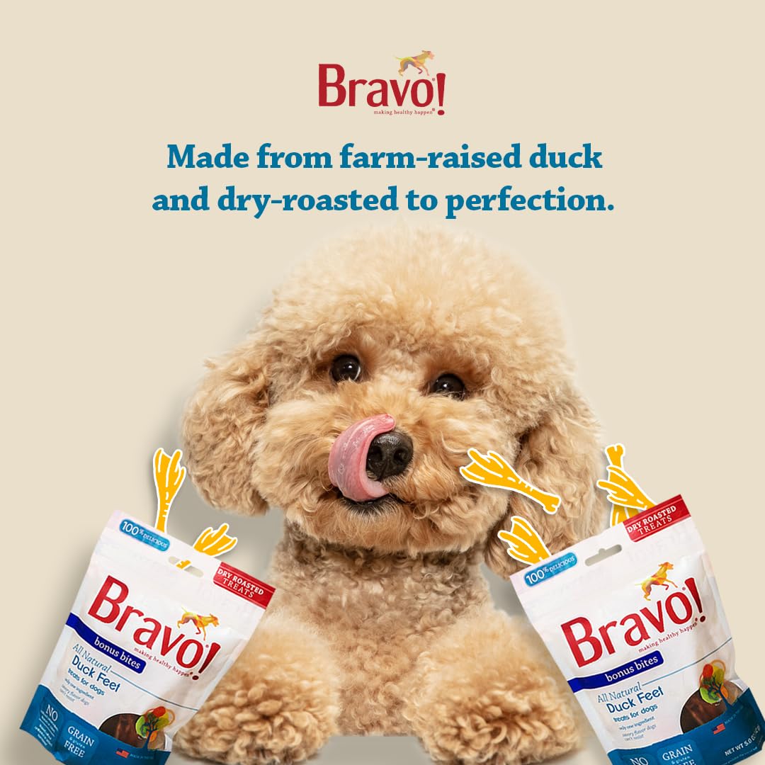 Bravo! Bonus Bites Single Ingredient Dry Roasted Dog Chews, Duck Feet, 5 Ounce, High Protein, Grain Free, Gluten Free