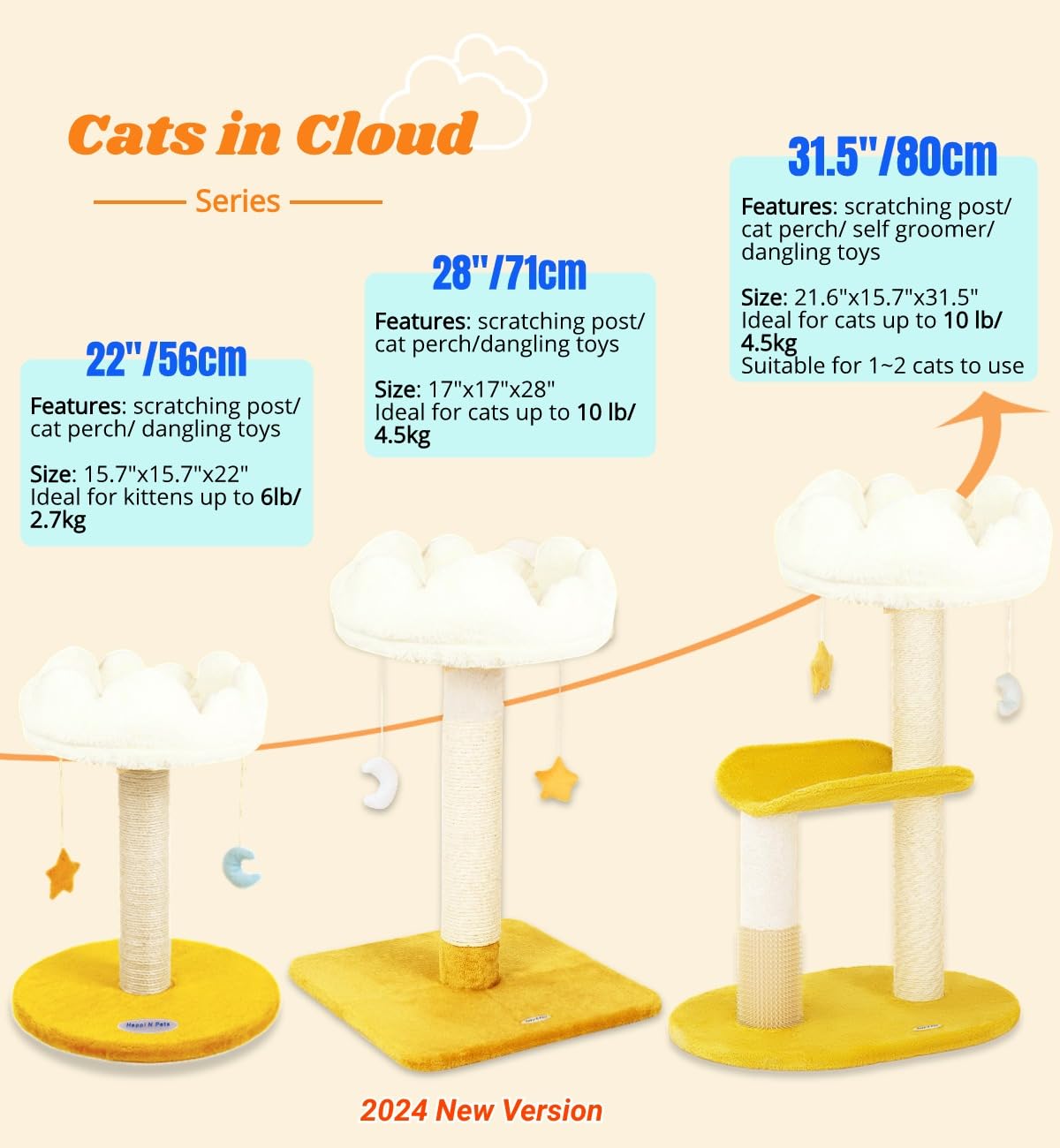 Happi N Pets Cloud Cat Tree, 31.5In Cat Tower For Indoor Cats, Multi-Level Cat Tree Tower With Scratching Posts & Viewing Perch,