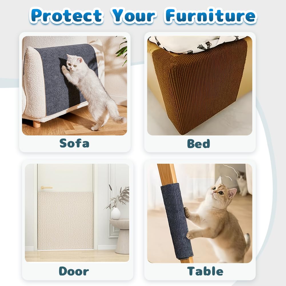 Adhesive Cat Scratcher Mat, Cat Scratching Post Diy Climbing Carpet, Trimmable Cat Scratch Furniture Protector Pad For Wall Couc