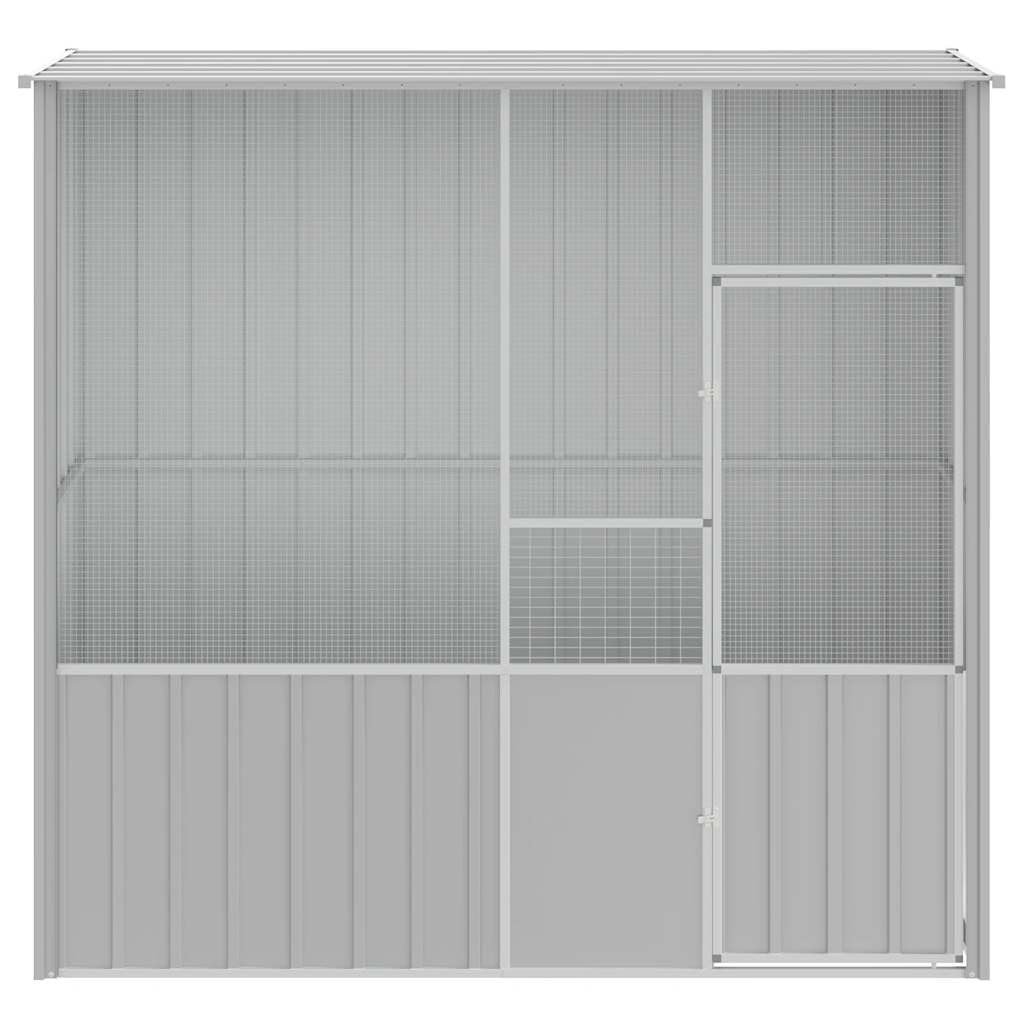 vidaXL Bird Cage, Bird House with Hinged Door and Lockable Latch, Bird Aviary for Chicken Duck Rabbit, Parrot Cage, Grey Galvanised Steel