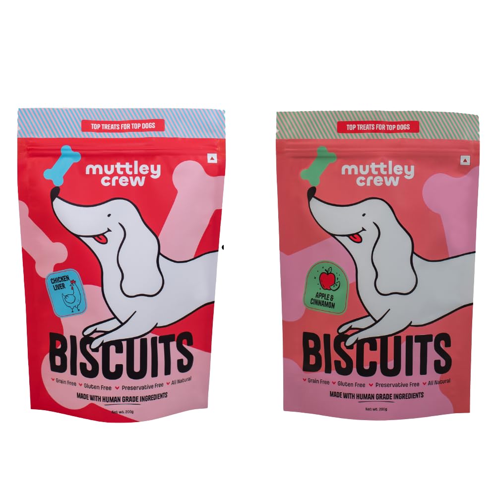 Muttley Crew Chicken Liver Biscuits + Apple Cinnamon Biscuits Combo | Healthy Dog Treats | ProteinRich, GrainFree, Natural For