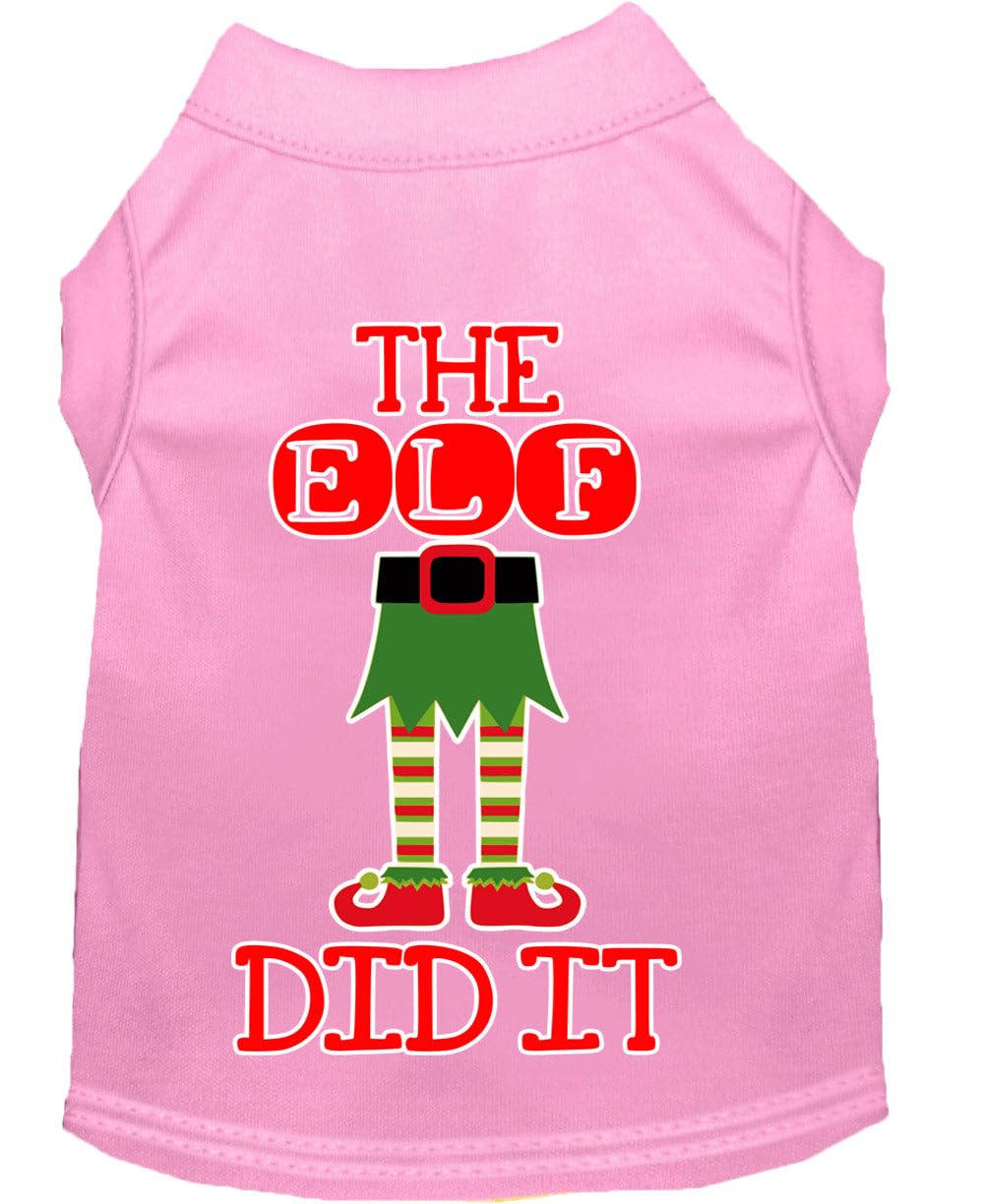 Christmas Pet Dog & Cat Shirt Screen Printed, "The Elf Did It" Light Pink SM (3-6 lbs.)