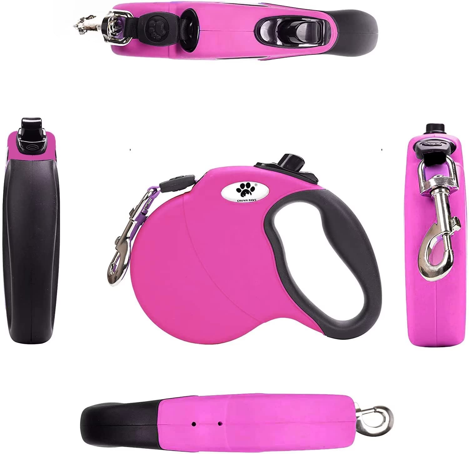 Crown Paws 13 Ft Retractable Dog Leash For Large Dogs Up To 26 Lbs,Tangle-Free Nylon Tape,Pink Dan S
