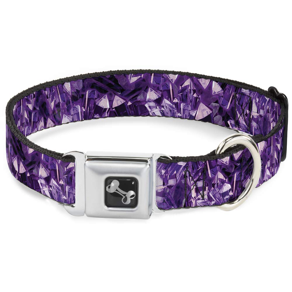 Buckle-Down Seatbelt Buckle Dog Collar - Crystals Purples - 1' Wide - Fits 11-17' Neck - Medium
