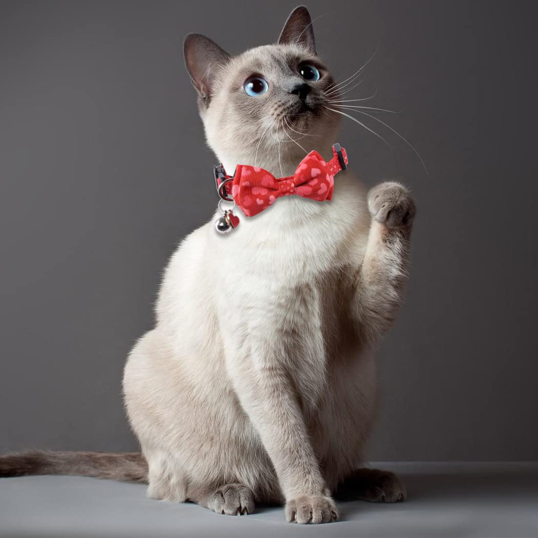 Lamphyface Valentine'S Day Cat Collar Breakaway With Cute Bow Tie And Bell For Kitty Adjustable Safety Love Heart