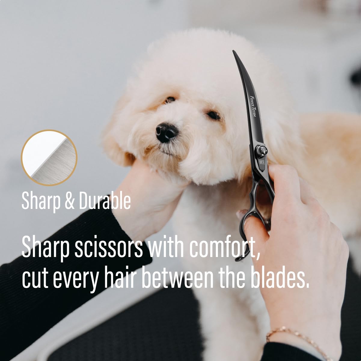Fenice Totem Dog Grooming Scissors: 7.5 Inch Bright Black Pet Shears Set Made Of Japanese 440C Advanced Stainless Steel Professi