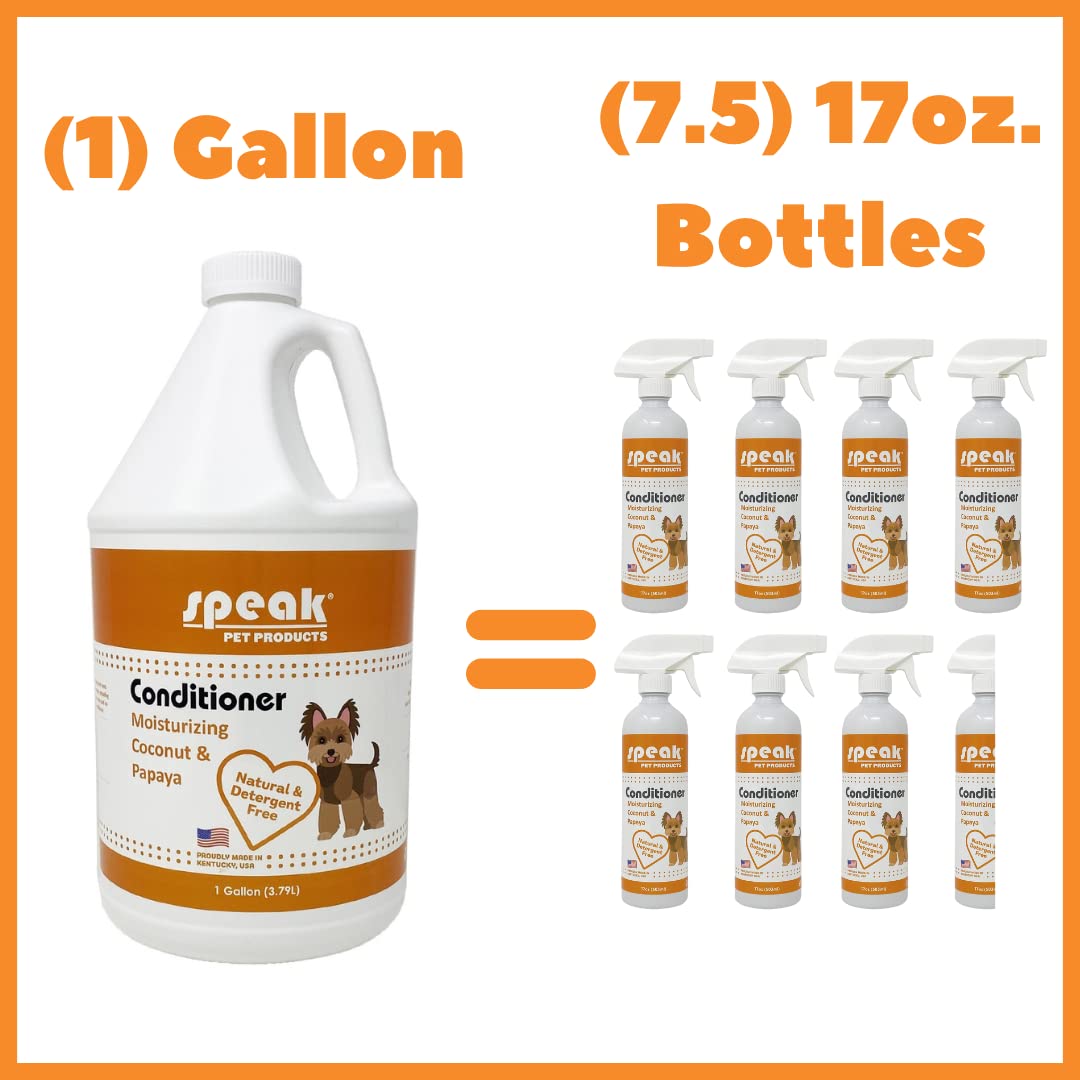 Speak Pet Products Dog Natural Leave-In Conditioning Spray Refill, Moisturizing Coconut Papaya, 1 Gallon